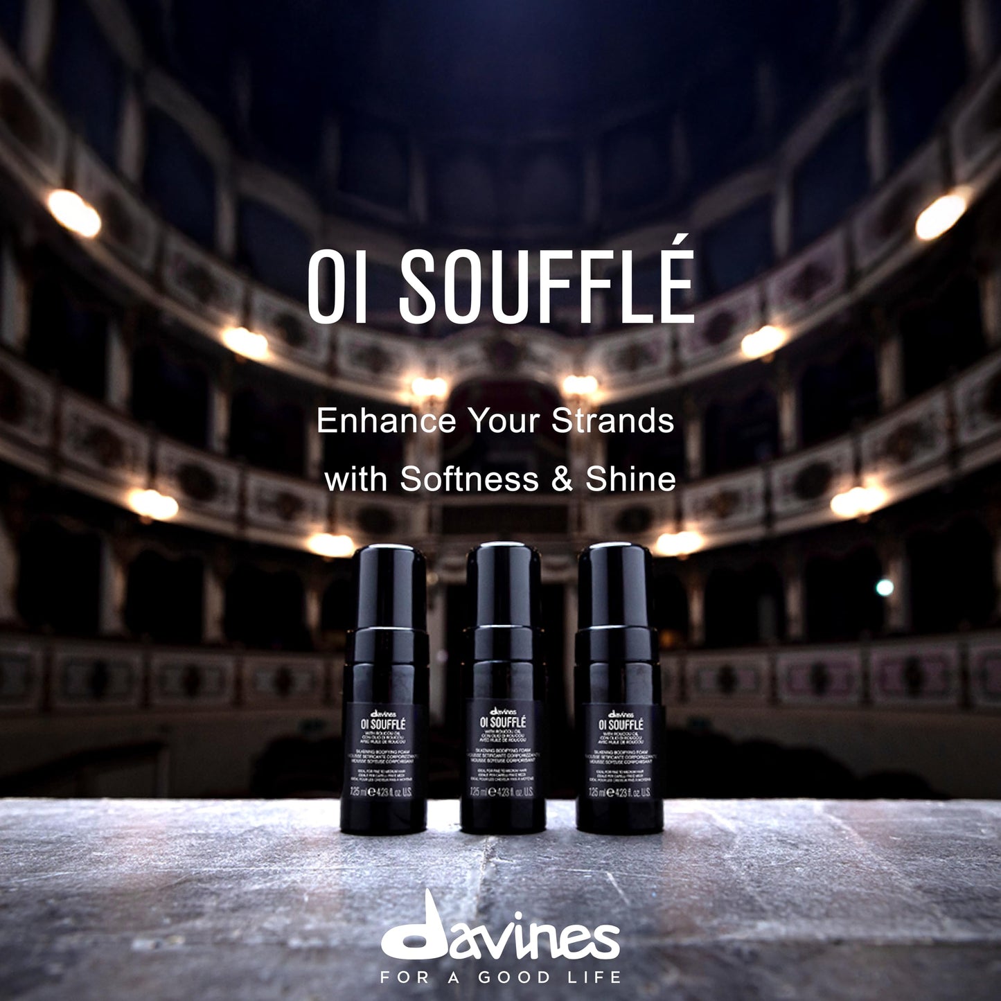 Davines OI Soufflé, Silkening Bodifying Foam for Fine to Medium Hair - Liquid-to-Foam Leave-In Treatment with Chicory Root & Roucou OilAdds Volume, Shine & Heat Protection, Travel Size, 1.69 Fl Oz