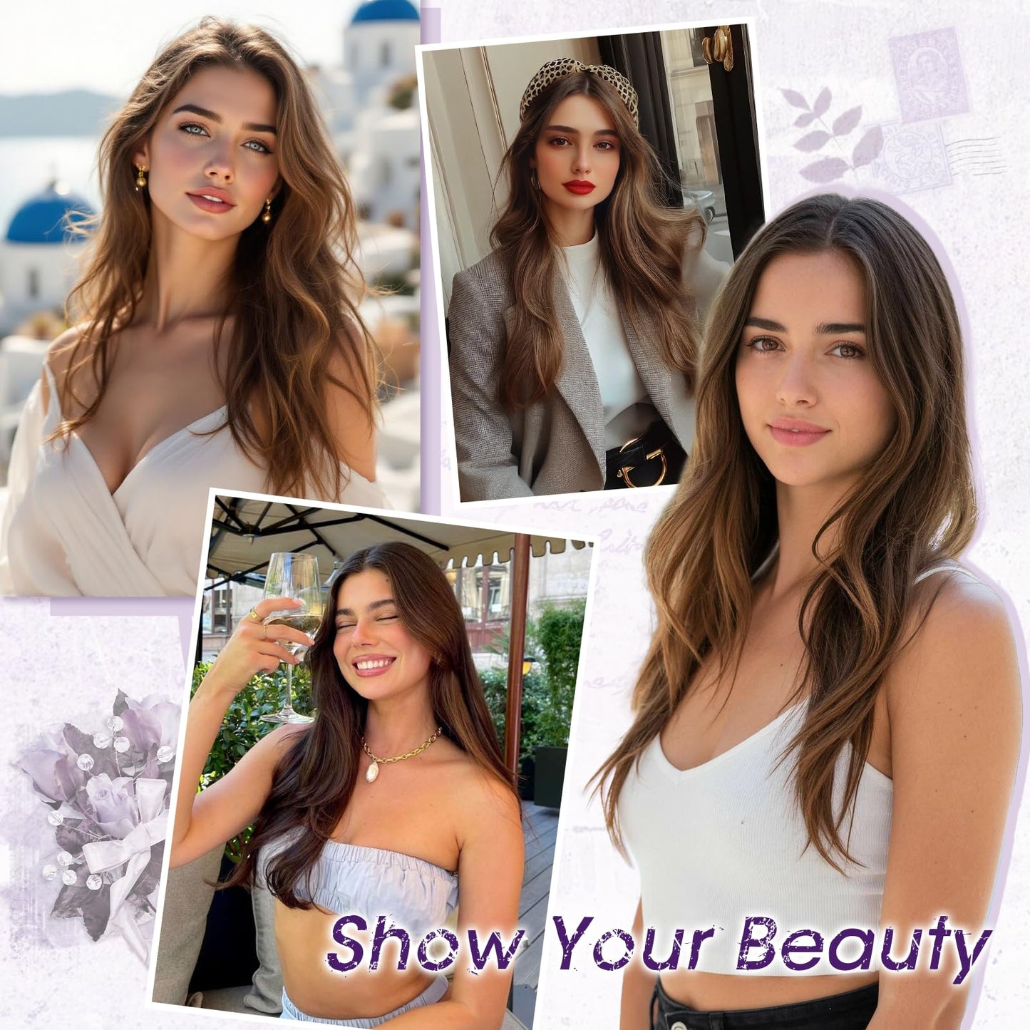 Haloo Brown Wigs with Curtain Bangs - Lace Front Hairline Middle Part Long Layered Natural Looking Wavy Hair Synthetic Women Wig for Daily Party, 22 Inch Dark Brown