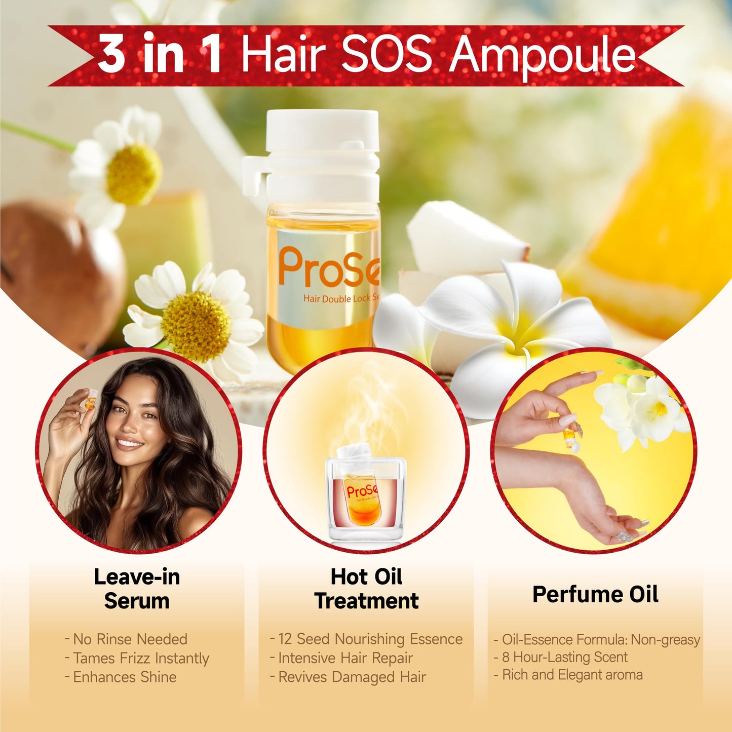 Proseed Hair Vitamins, 3-in-1 Solution: Hot Oil Treatment & Leave-in Serum &Perfumed Care for Frizzy, Dry, Damaged Hair, with Moroccan, Avocado, Coconut Oil, Vitamin C, E, B5 & Biotin (40 Caps)