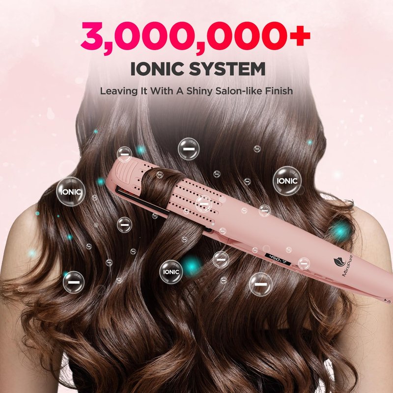MiroPure 360° Airflow Styler Curling Iron, Titanium Flat Iron Hair Straightener and Curler 2 in 1, Professional Curing Wand with Ionic Aroma Cool Air, 13 Adjustable Temps, Dual Voltage for Long Hair
