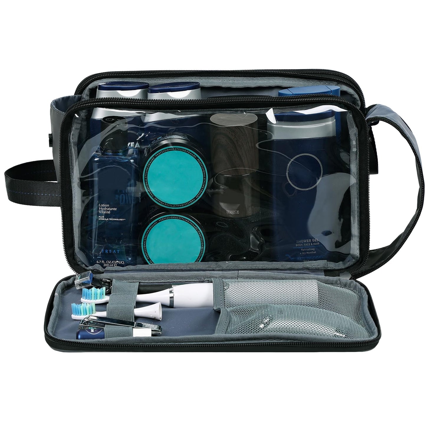 ZEEMO Travel Toiletry Bag for Men, Large Water-Resistant Double-Sided Full-Open Dopp Kit, Versatile Organizer for Shower and Hygiene Accessories, Bathroom Essentials, Cosmetics, Grey