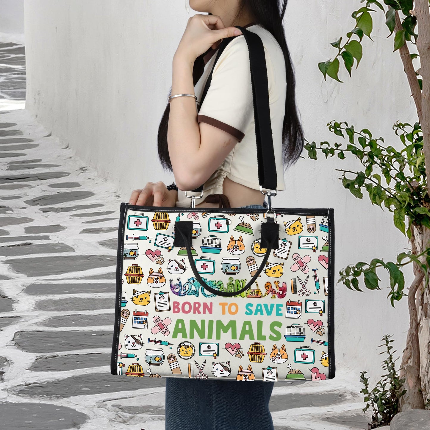 LEVLO Veterinarian Cosmetic Make Up Bag Veterinary Technician Gift Born To Save Animals Makeup Zipper Pouch Bag For Veterinarian Assistant Student (Save Animals LT)