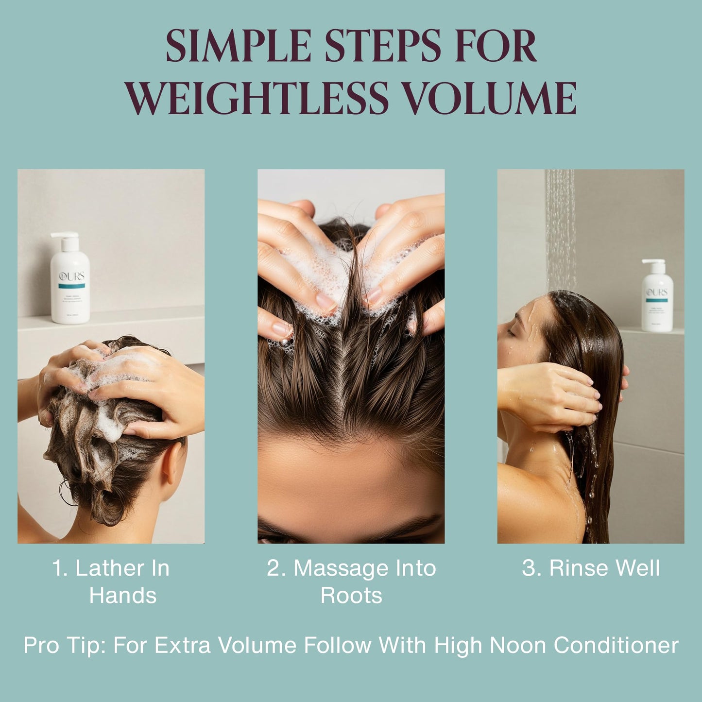 hOURS High Noon Volumizing Shampoo for Fine & Thin Hair - Weightless Sulfate-Free Cleanser with Pea Protein & Arginine - Boosts Fullness, Strength & Body - Color-Safe Formula for Lifted Hair 8oz