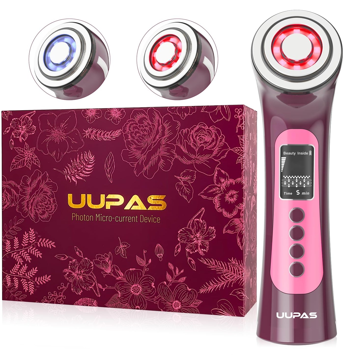 Smart Photon Micro-Current LED Light Therapy Wand - Red & Blue Facial Device for Anti-Aging & Skin Rejuvenation