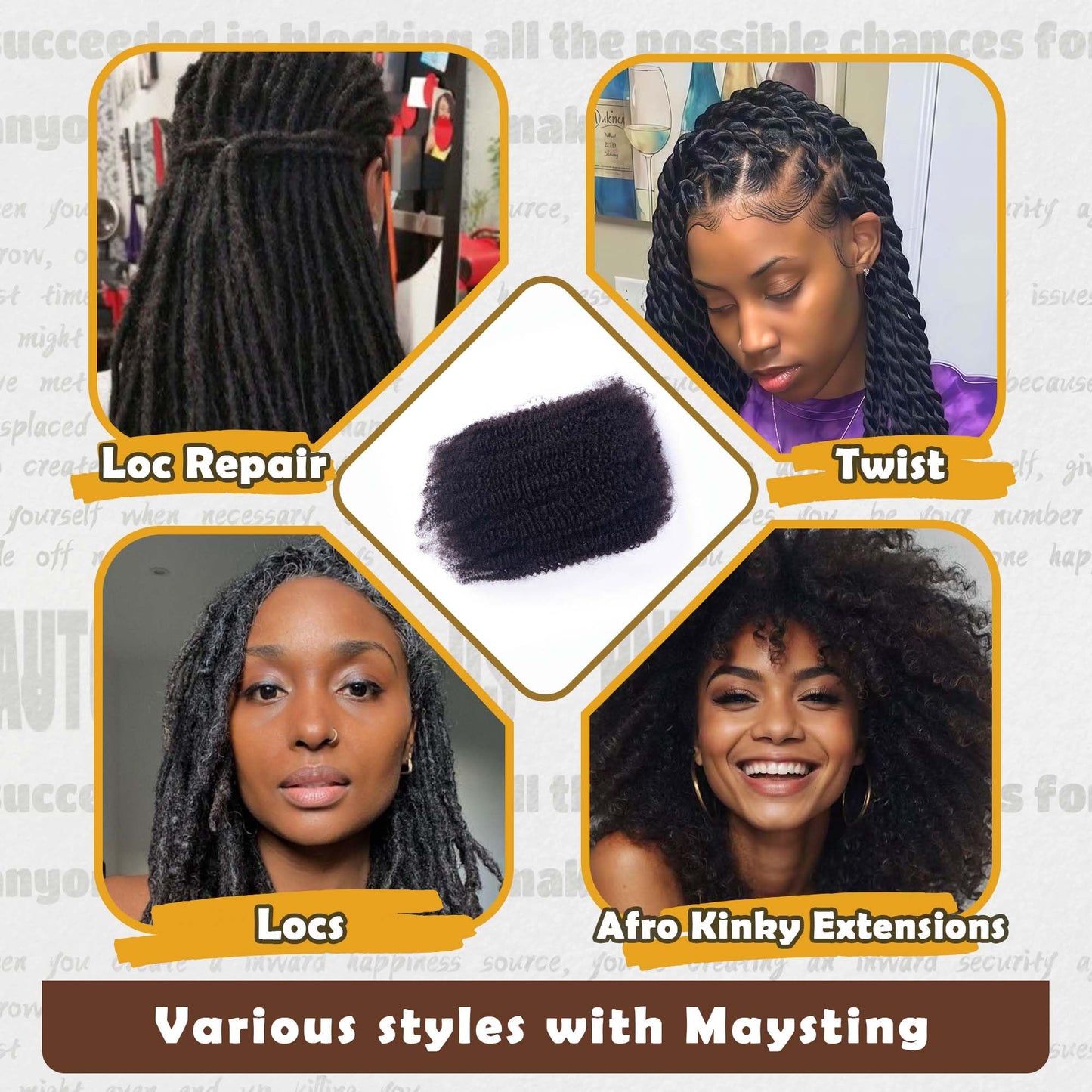Maytsing Afro Kinkys Bulk 100% Human Hair for Dreadlocks Extensions, Twist and Braiding- 14inch,50g,Natural Black - 4C Texture - Can Be Bleached and Dyed