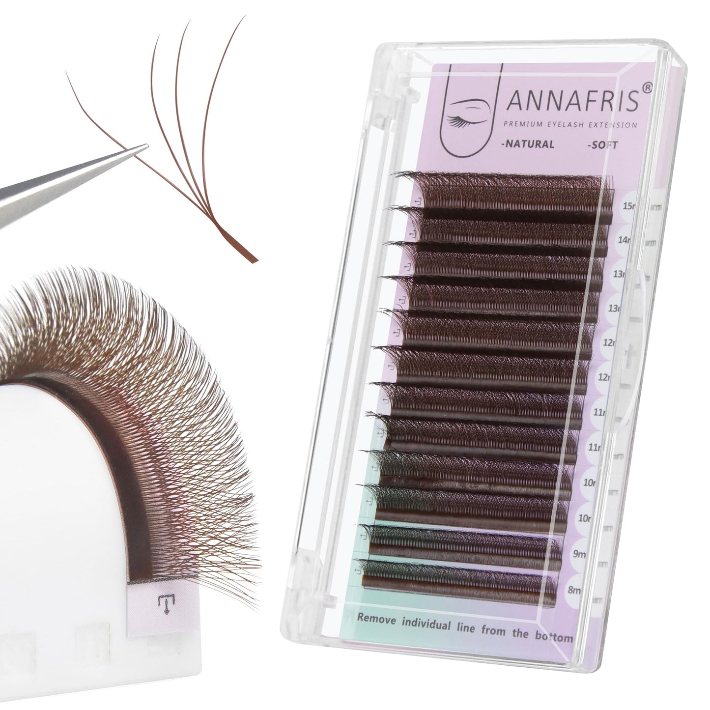 ANNAFRIS 4D Brown Premade Fan W Shape Eyelash Extensions 0.07 C Curl 8-15mm Mix Volume Self Fanning False Lashes Makeup Supplies Professional Use Lash Extension(0.07 C, 8-15mm Mix)