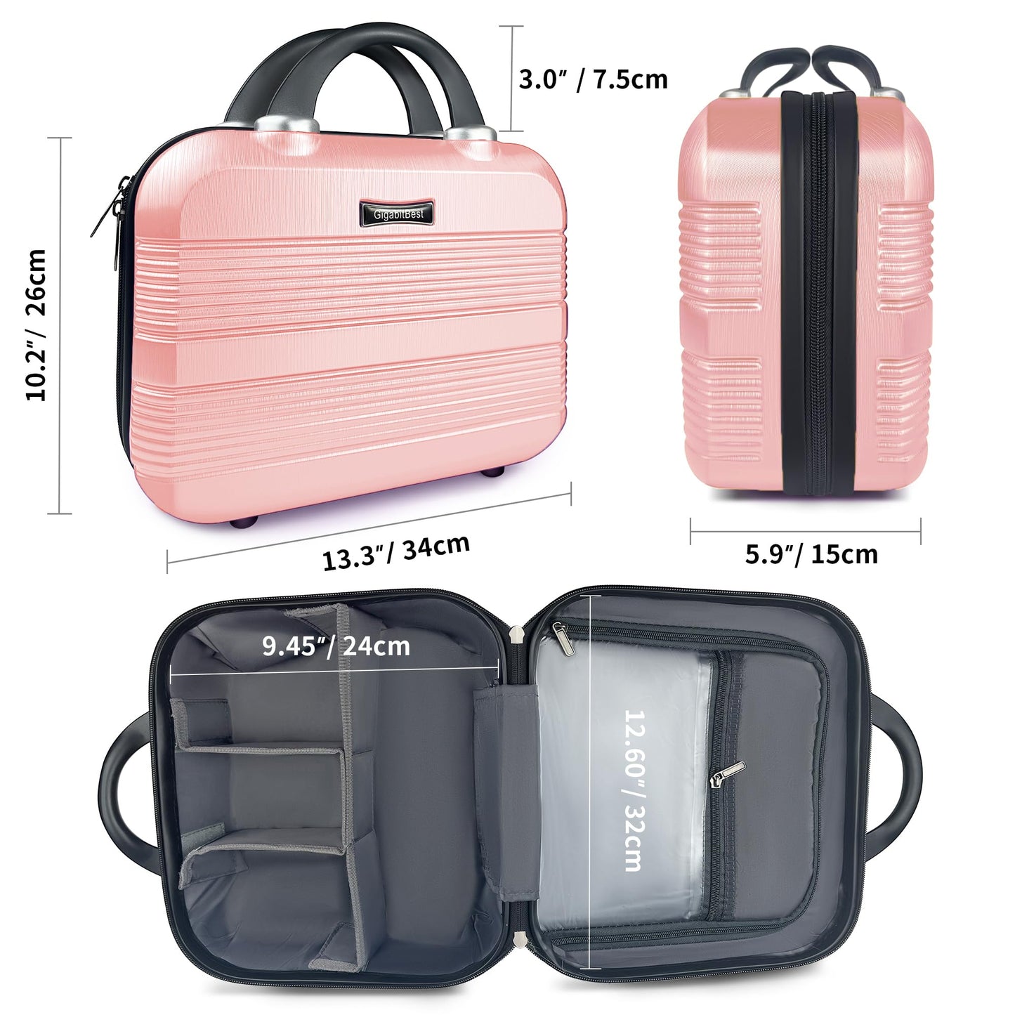 14 Inch Hard Shell Makeup Case, Mini Suitcase Vanity Case, Multi-Purpose Waterproof Hard Shell Cosmetic Case, Travel Cases for Toiletries Portable Makeup Organizer Hand Luggage for Women (Pink)