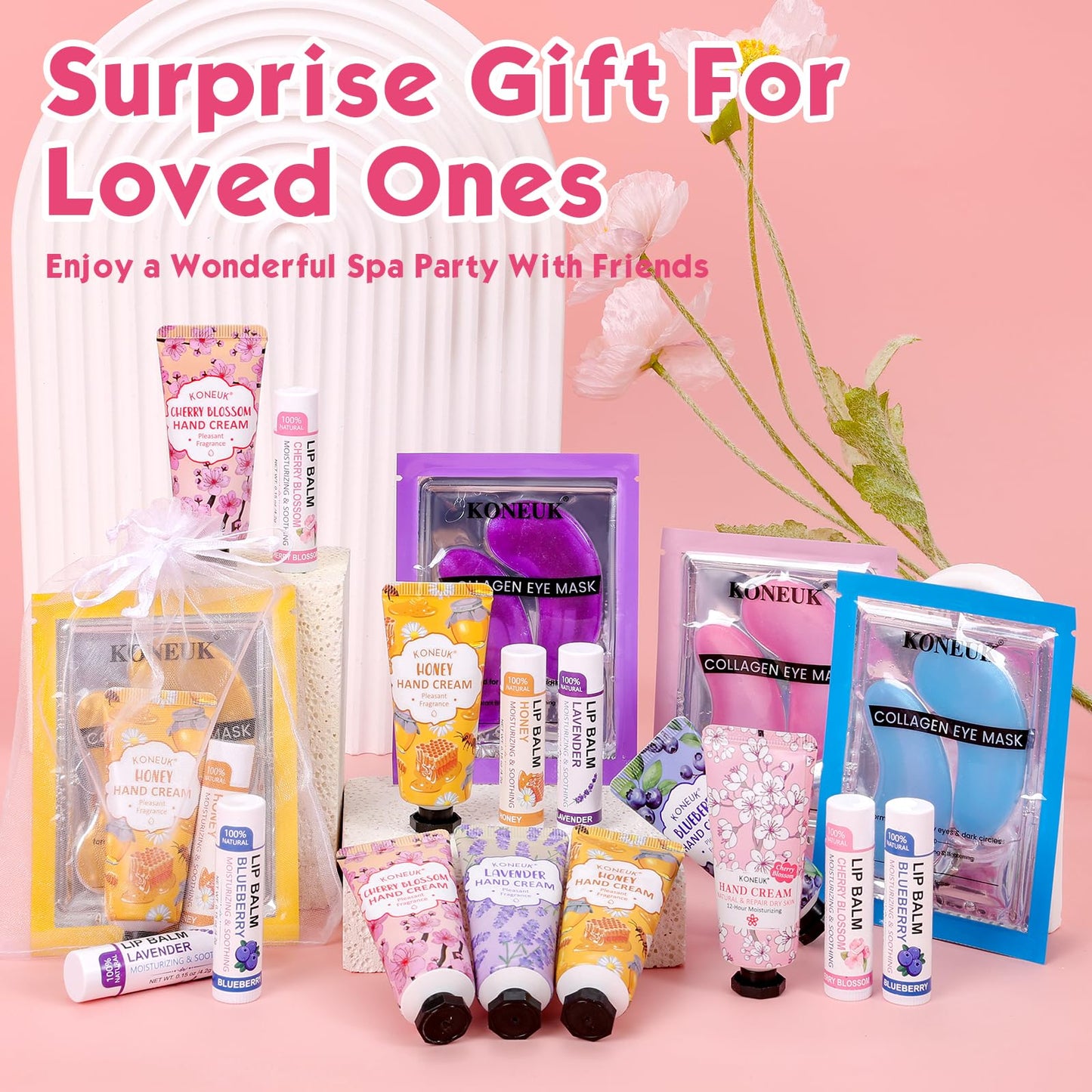 84 Pcs Bulk Gifts for Women,Teengirls, Under Eye Patches, Hand Creams Bulk & Lip Balms Bulk, Spa Party Supplies, Party Favors for Bridal Wedding, Sleepover Party, Thank You Gifts, Mini Spa Gift Set