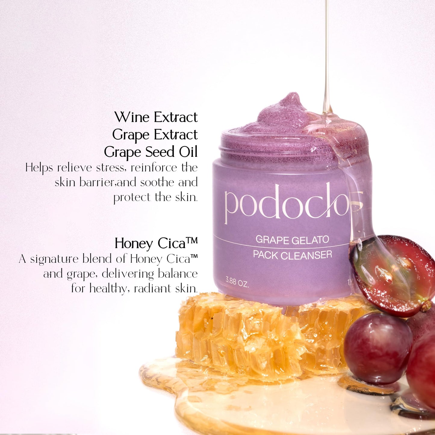 Podoclos Grape Gelato Pack Cleanser | Face & Body Exfoliating Cleanser, Gentle on Skin, Tough on Dead Cells, Plant-Based Scrub, Honey Cica™ & Grape Extracts, Korean Skin Care | 3.88 oz