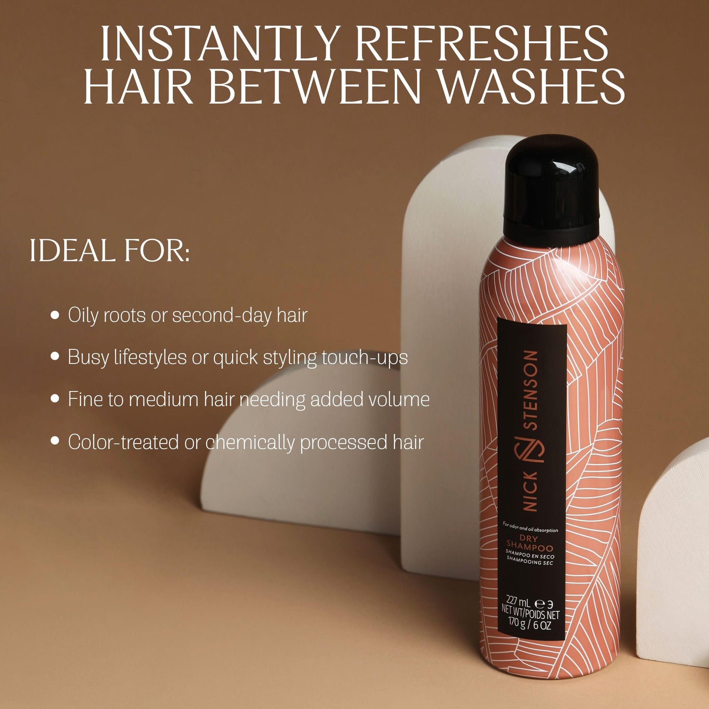 Nick Stenson Dry Shampoo, Cleanses & Volumizes the Hair While Repairing, Protecting & Enhancing - Absorbs Oil & Odor, Repairs & Refreshes - Cruelty Free, Color-Safe Vegan, BPA-Free - 6 oz