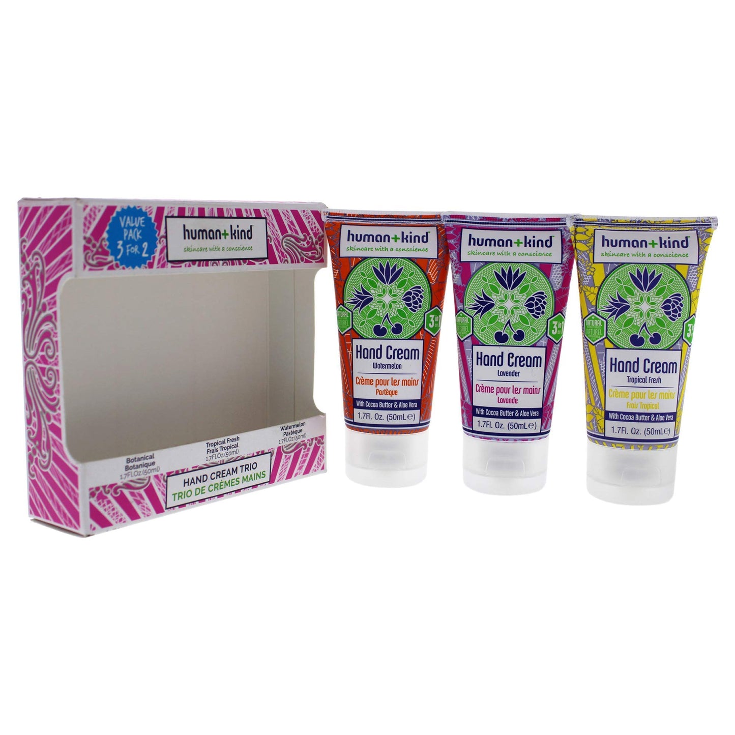 Human+Kind Moisturizing Hand Cream Trio - Three Scented Hydrating Creams with Avocado Oil and Shea Butter - Intense, Fast Absorbing Moisturizer for Smooth Skin - For Dry, Cracked Skin Relief - 3 pc