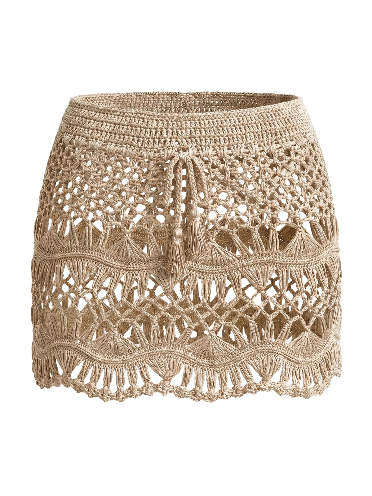 CUPSHE Women Crochet Coverup Skirt Drawstring Knit Mini Skirt Coverup for Swimwear