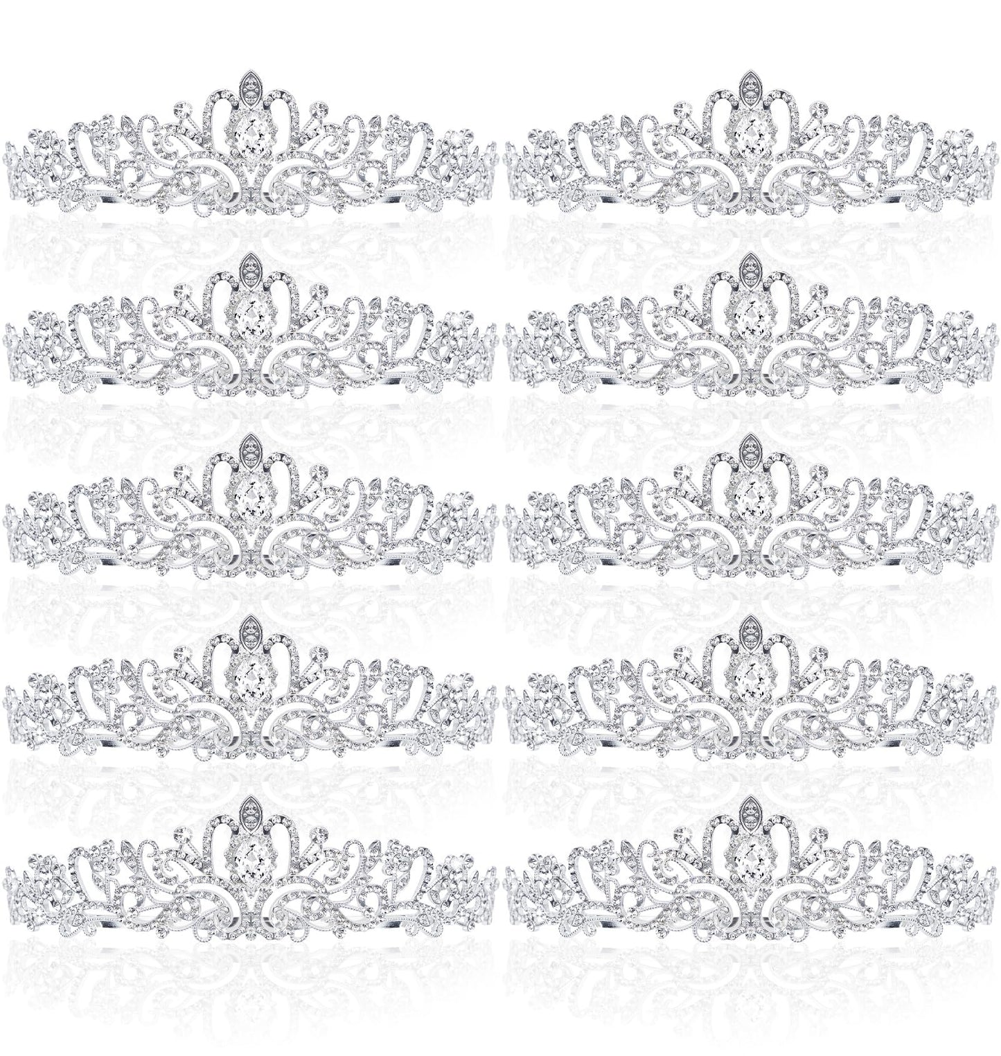 BBTO 10 Pcs Crystal Tiaras and Crowns for Women, Rhinestone Princess Crowns with Combs Birthday Queen Tiaras for Graduation Prom, Wedding, Bachelorette Party, Pageant Hair Accessories(Silver)