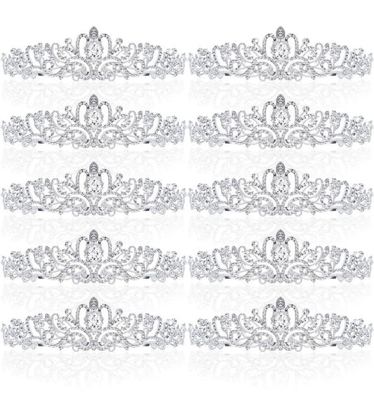 BBTO 10 Pcs Crystal Tiaras and Crowns for Women, Rhinestone Princess Crowns with Combs Birthday Queen Tiaras for Graduation Prom, Wedding, Bachelorette Party, Pageant Hair Accessories(Silver)