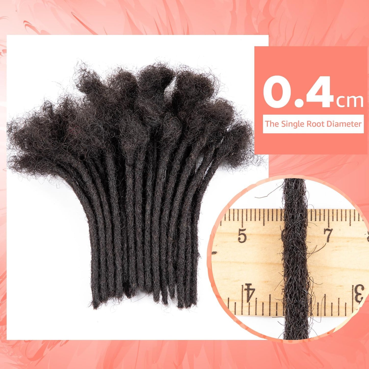 Teresa 0.4cm & 0.8cm Width 100% Human Hair Dreadlock Extensions for Men/Women/Kids, Full Hand-made Locs Extensions Human Hair (8 Inch/20 Strands,Natural Black)