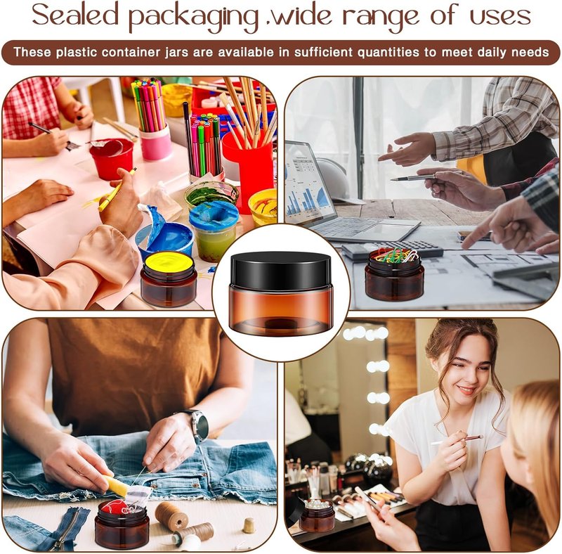 100 Pcs Plastic Jars with Lids - Small Wide Mouth Containers for Lotion, Cream, and Travel Storage | 1 oz Amber