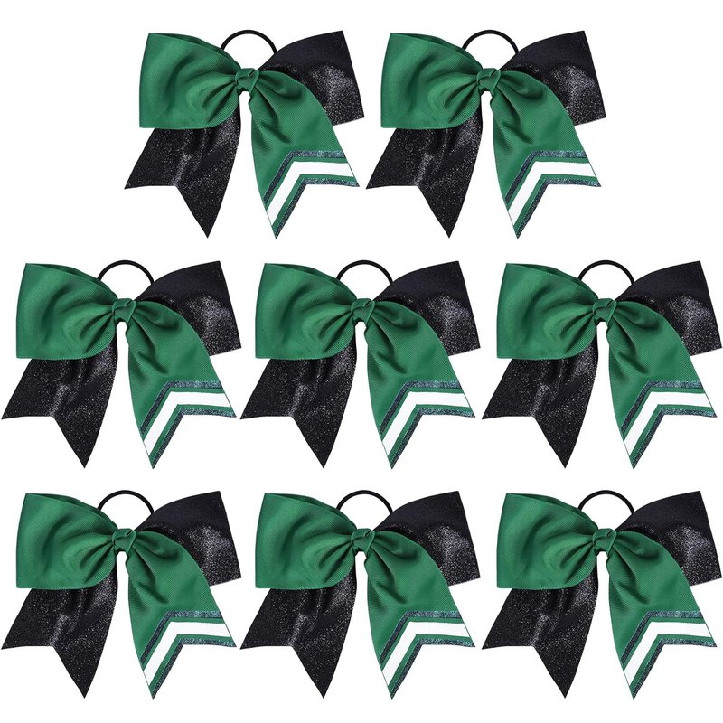Large Glitter Cheer Bows - 8PCS Two-Toned Shiny Hair Accessories for Cheerleaders | Black/Green