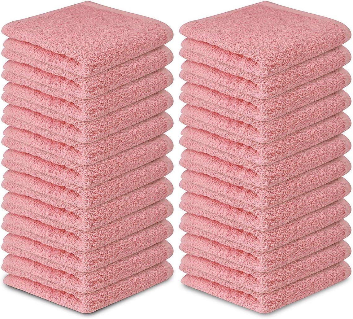 Softolle 100% Cotton Washcloths 60 Pack (12x12 Inches) Soft, Highly Absorbent Washcloth, Face Towels, Wash Cloths for Face, Ring Spun, Bulk Pack (Pink)