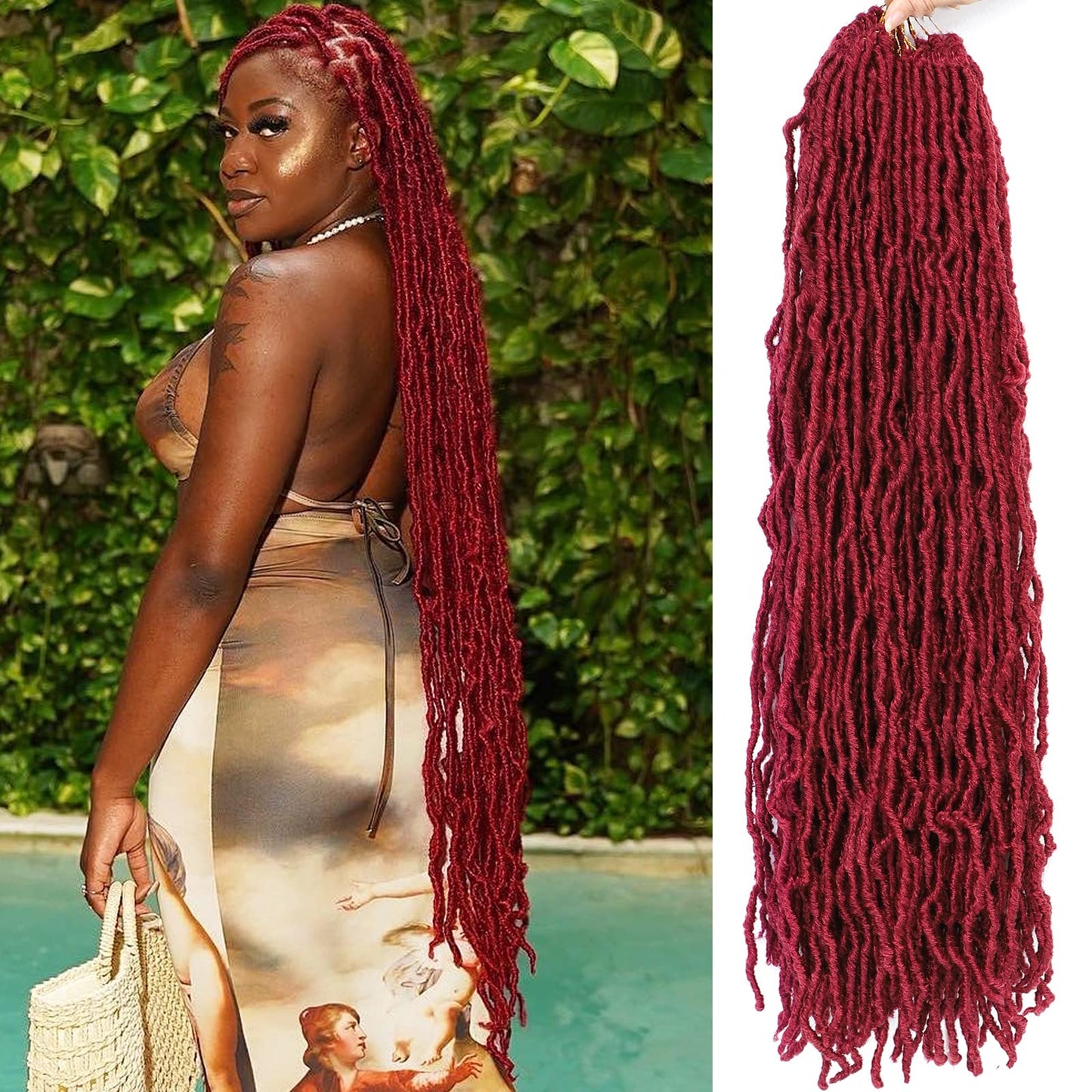 Alrence Faux Locs Crochet Hair 36 Inch 7 Packs Soft Locs Burgundy Red
