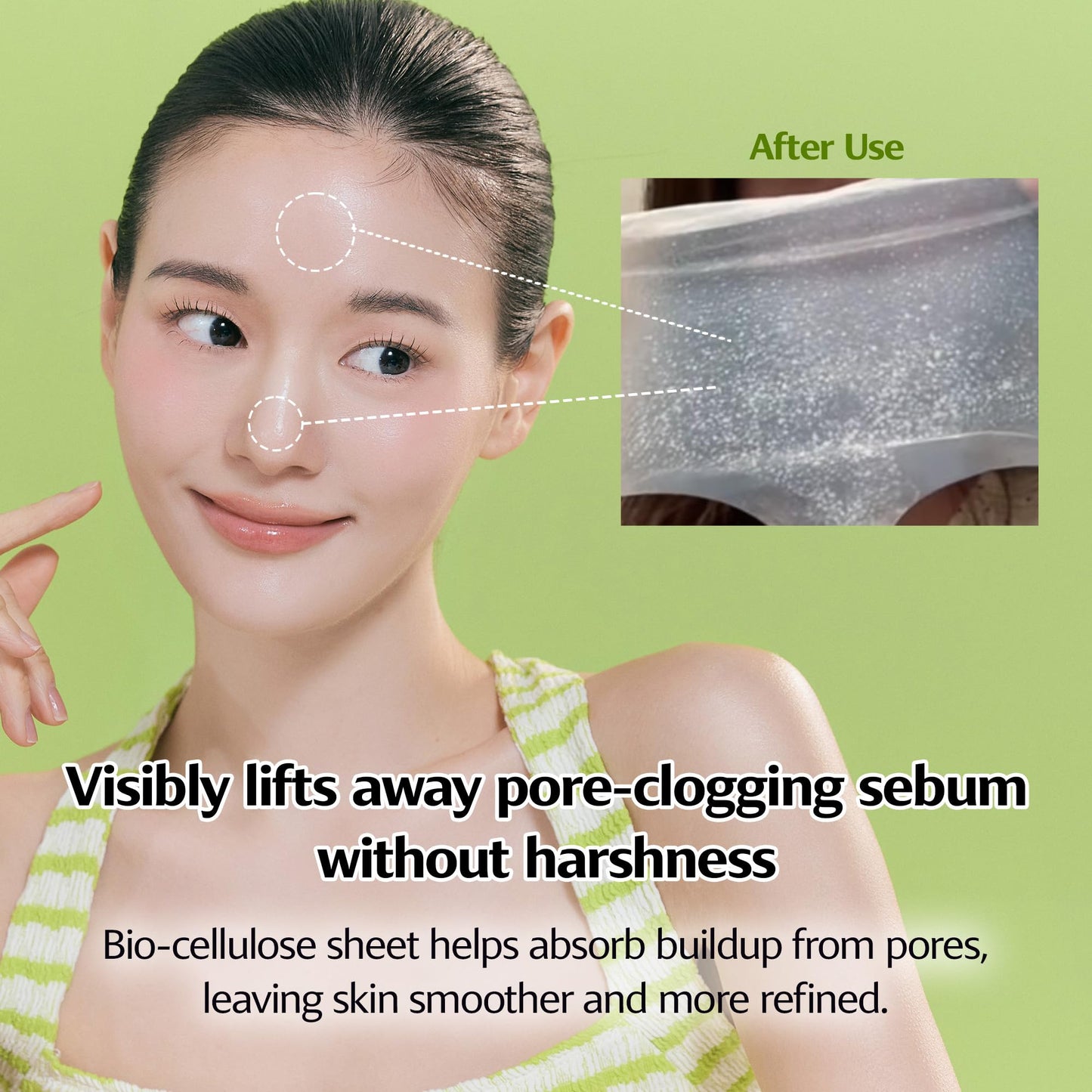 ClearDea Green Tangerine Pore Tok-Tok Sheet Mask (3-in-1 Bio-Cellulose Gel) (Eosidin Care) – Pore Care, Sebum Control, Collagen Peel Off Facial Skincare for Deep Cleansing & Smooth Skin, 4 Sheets