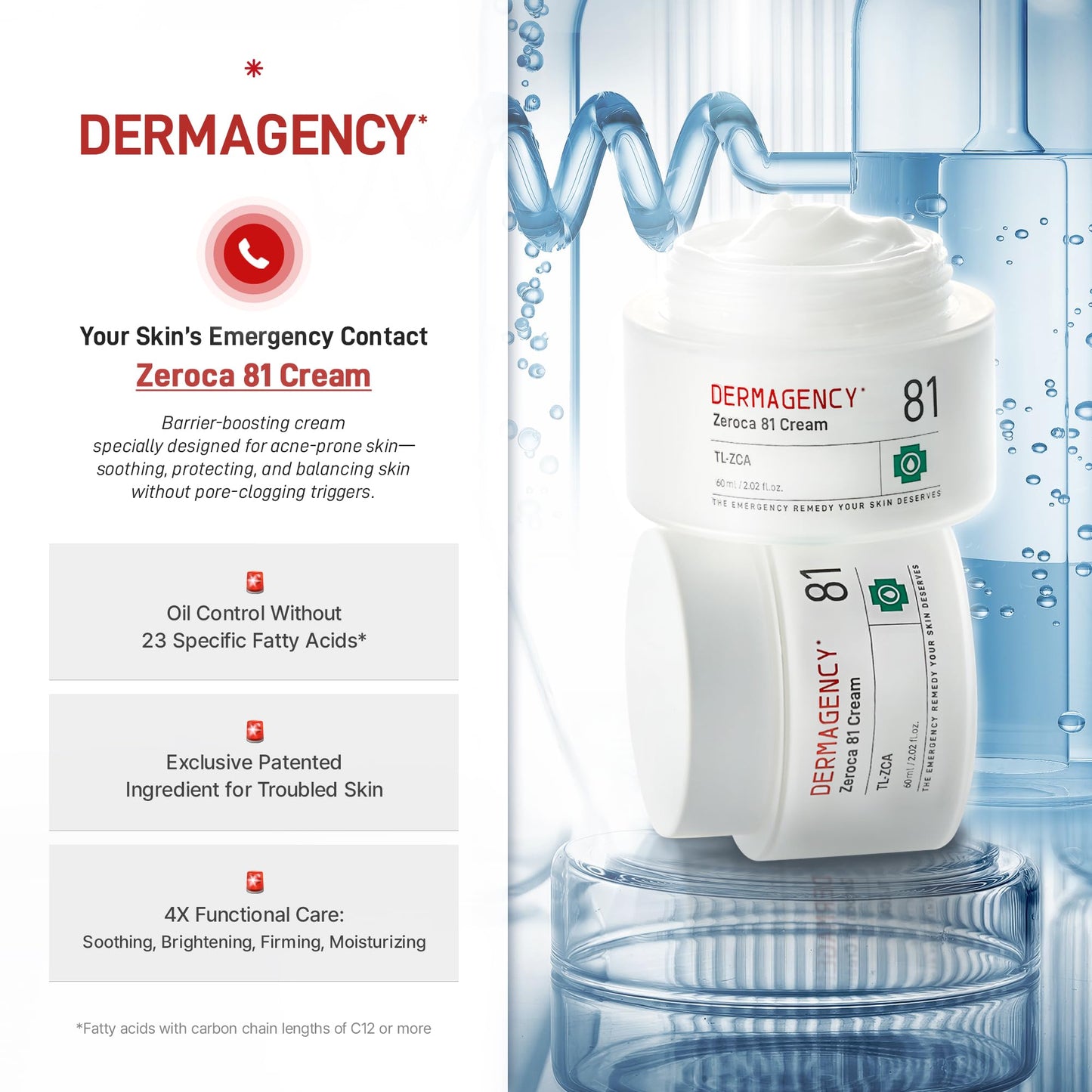 DERMAGENCY Zeroca 81 Cream | Korean Acne Cream for Sensitive & Oily Skin | Lightweight, Non-Greasy, Calming Hydration | Oil Control, Pore Refining, Cica | Fragrance-Free | K-beauty 2.02 Fl.Oz / 60ml