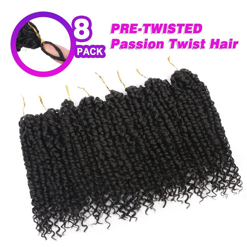 Bileaf 8 Pack Passion Twist Crochet Hair 10 Inch Pre-twisted Short Crochet Passion Twist Hair, Pre Looped Passion Twists Crochet Braids Bohemian Crochet Hair 1B