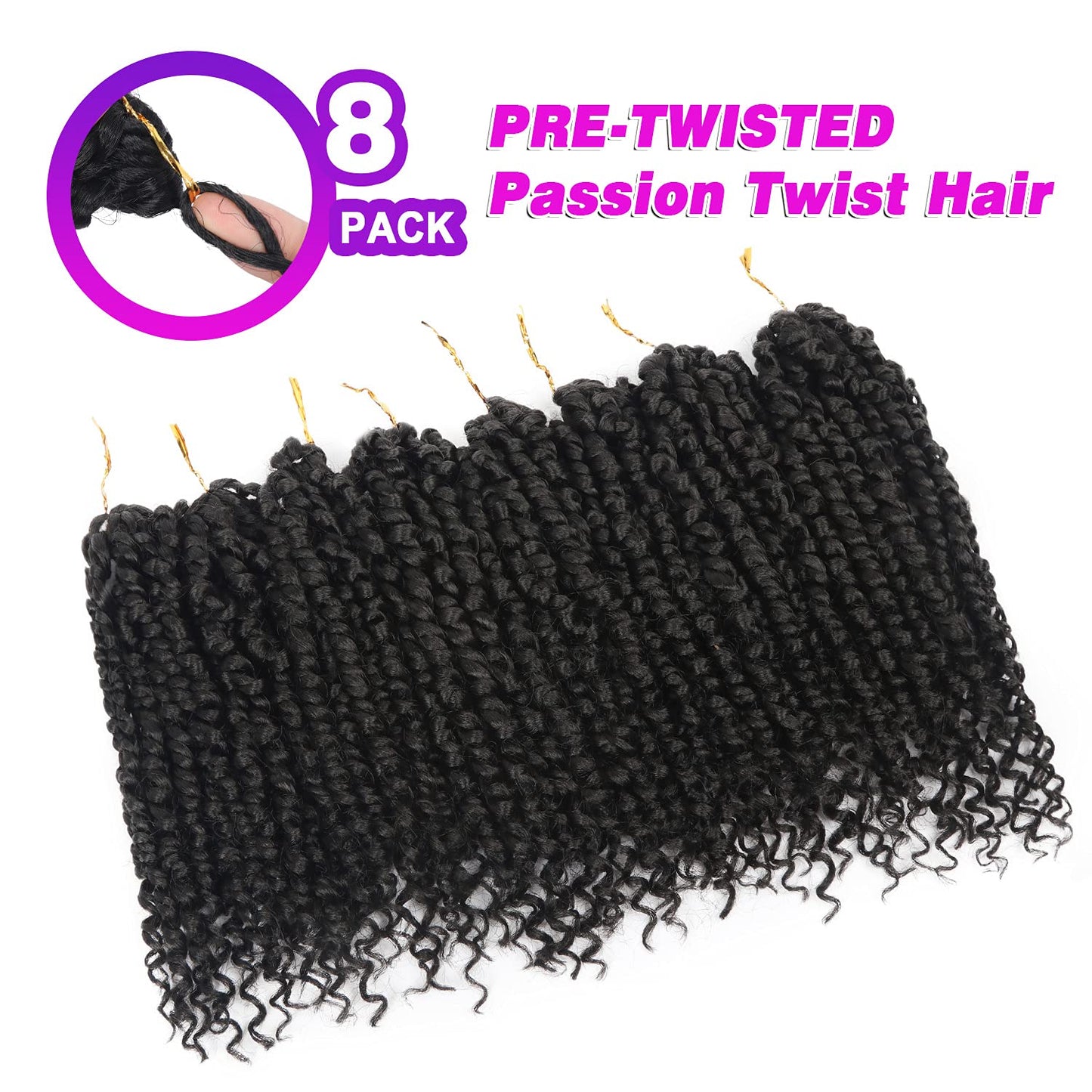 Bileaf 8 Pack Passion Twist Crochet Hair 10 Inch Pre-twisted Short Crochet Passion Twist Hair, Pre Looped Passion Twists Crochet Braids Bohemian Crochet Hair 1B