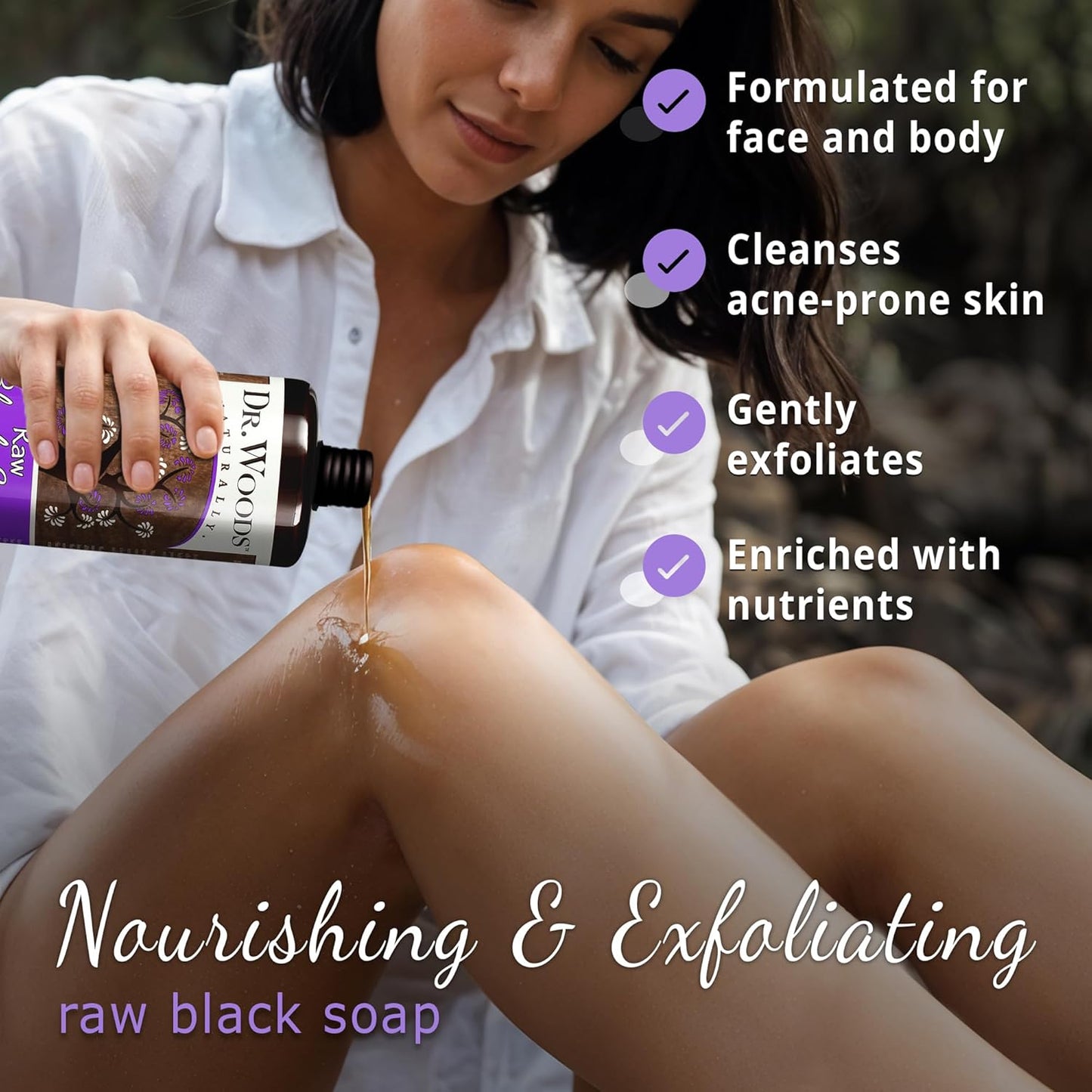 Dr. Woods Raw African Liquid Black Soap - Organic Shea Butter Body Wash | Gentle Exfoliant for Face & Body - 32 Fl Oz, Pack of 3
