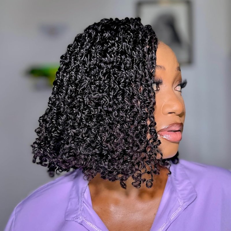 ToyoTress Human Hair Yaki Twist Crochet Braids - 8 Inch Pre-Looped Mini Twists for Black Women | Natural Color (1B-1P)