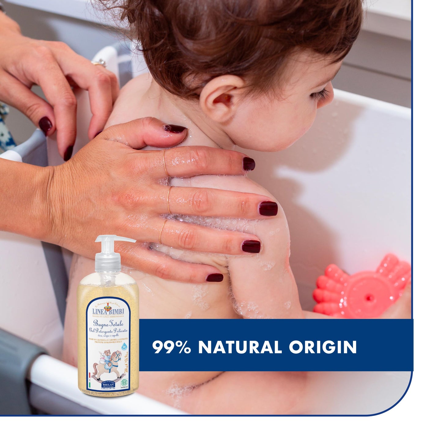 Helan Linea Bimbi Bio - Baby Shampoo & Body Wash, Baby Wash Gel with Marigold & Chamomile Flower Extracts, Kids Shampoo & Gentle Cleanser with Sweet Almond Protein for Baby Bath Made in Italy 500fl oz