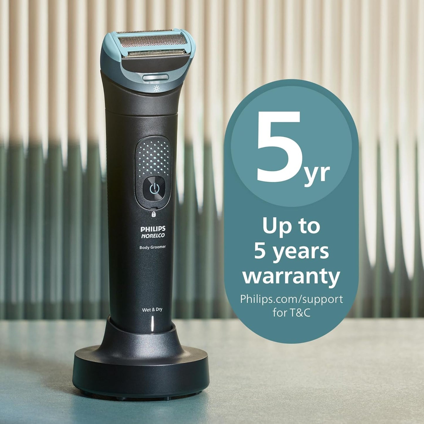 Philips Norelco Body Groomer 9000 Series - Men's Body Hair Trimmer & Intimate Shaver with UV Cleaner | Adjustable Back Attachment, 100% Showerproof, BG9480/50