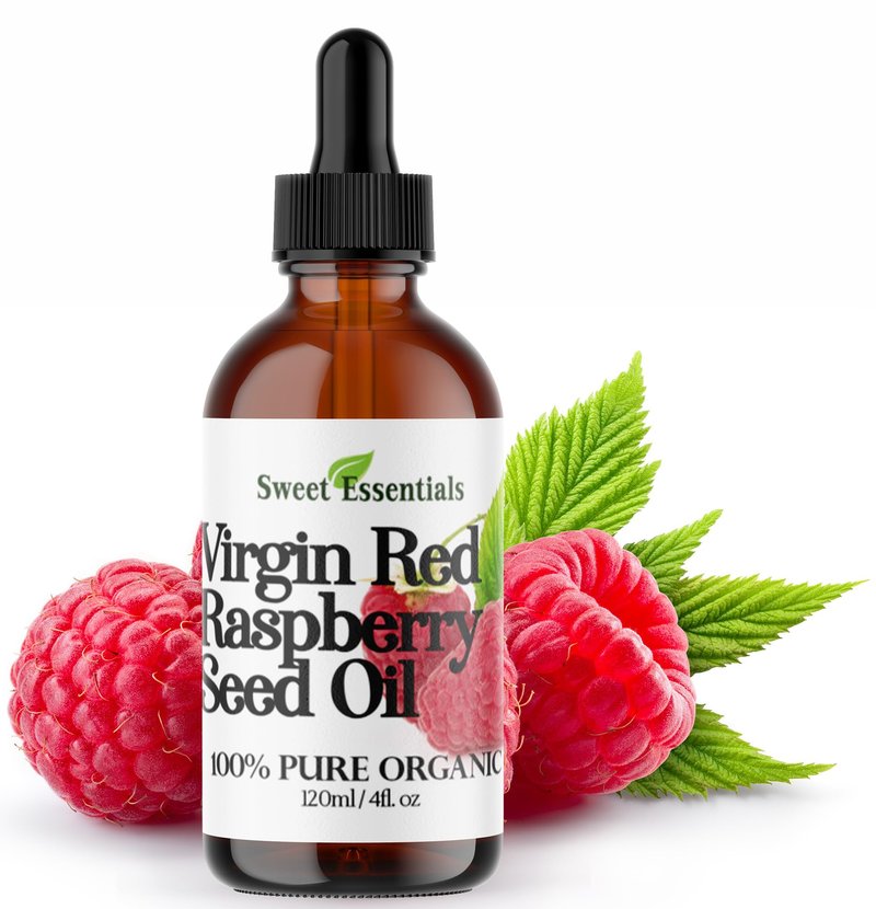 Sweet Essentials 100% Organic Red Raspberry Seed Oil | Imported From Chile | 100% Pure | Cold-Pressed | Natural Moisturizer for Skin, Hair and Face (4oz Glass Bottle With Glass Dropper)