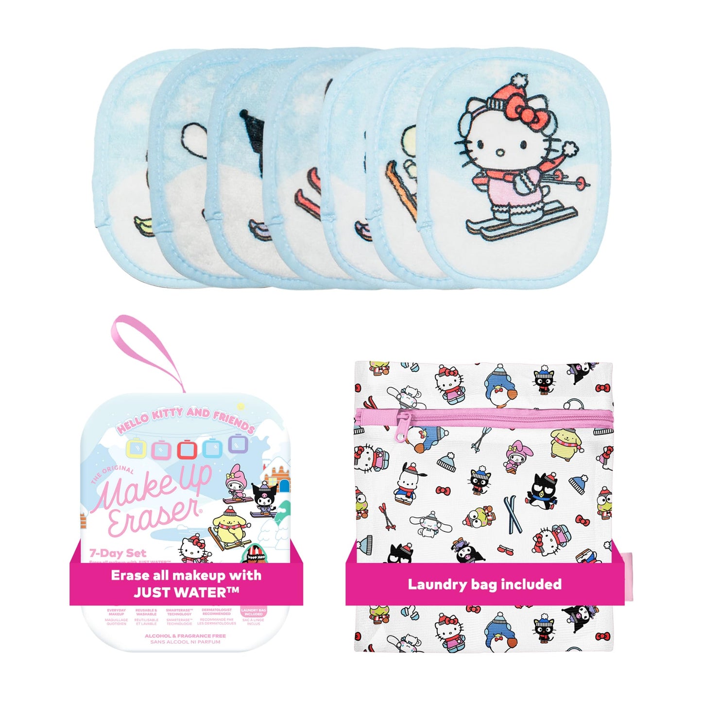 The Original MakeUp Eraser 7-Day Set, Erase All Makeup With Just Water, Including Waterproof Mascara, Eyeliner, Foundation, Lipstick, Sunscreen, and More! Hello Kitty Skiing, 7ct