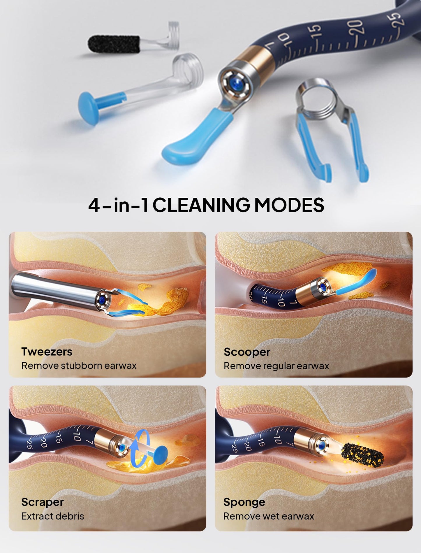 Ear Wax Removal Tool Camera, Visible Ear Cleaner Earwax Remover Kit with Tweezers, Flexible Ear Scope Otoscope with Light, Portable Cleaning Kit Earpick for Adults & Kids