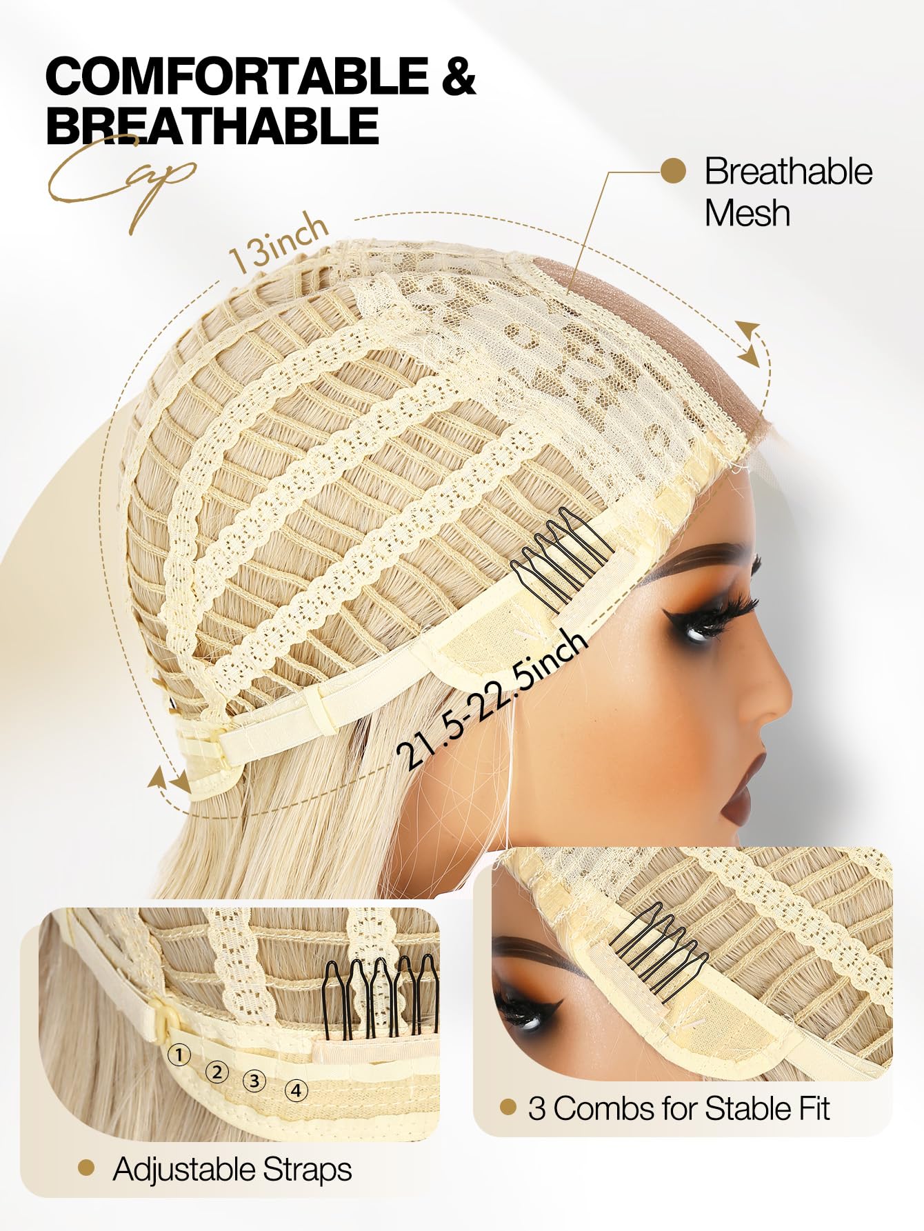 WIGER Mixed Blonde Long Wavy Wig Synthetic Middle Part Curly Wavy Layered Wig Glueless Heat Resistant Fiber Wig for Women Cosplay Party Christmas