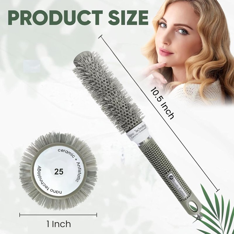 Round Hair Brush - 25mm Barrel with Flexible Nylon Bristles | Nano Ionic Heat Resistant for Professional Curling & Styling