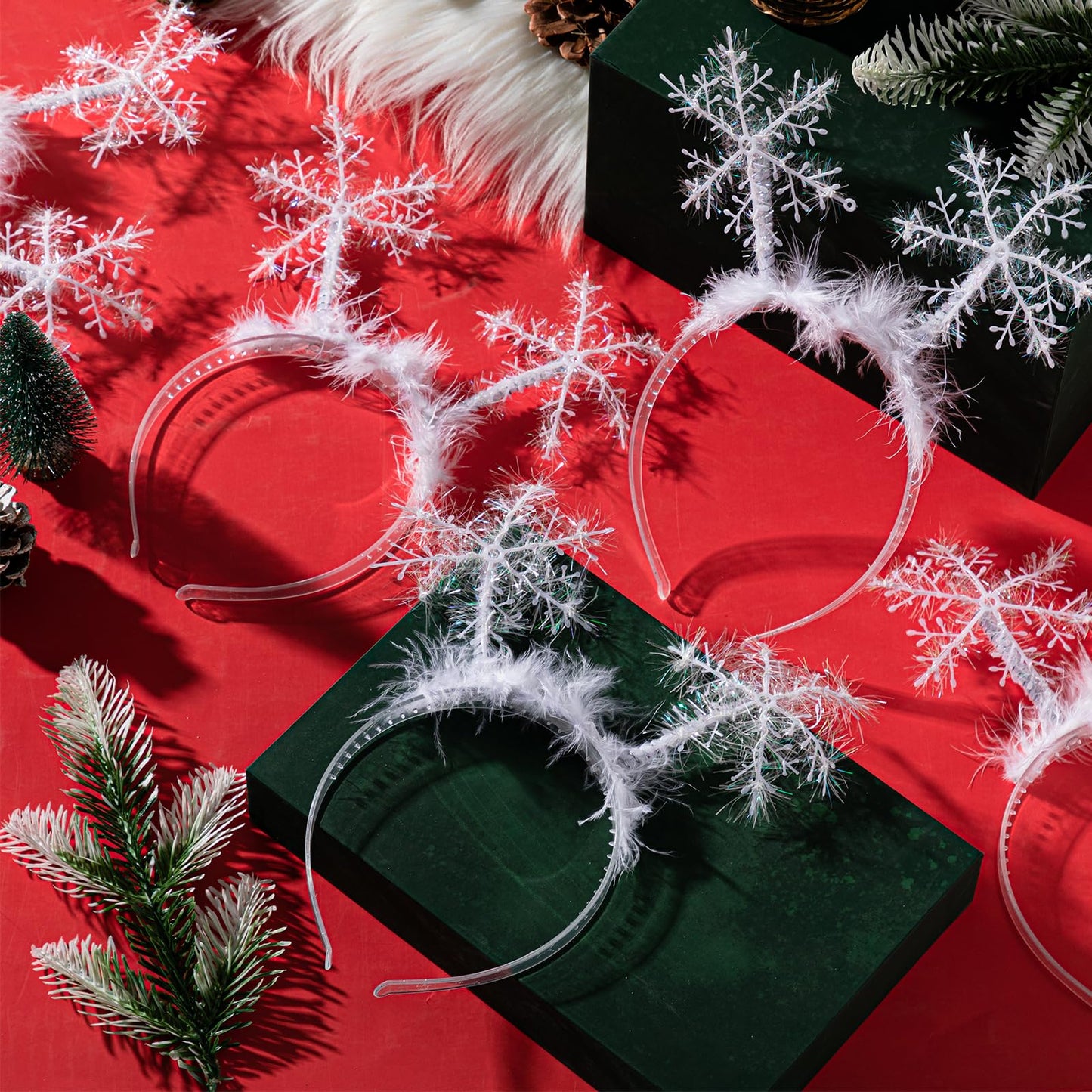 Suncalla 12 Pcs Christmas Snowflakes Headband Glitter Snow Head Boppers for Women Winter Headpiece Hair Accessories Gift (Silver)