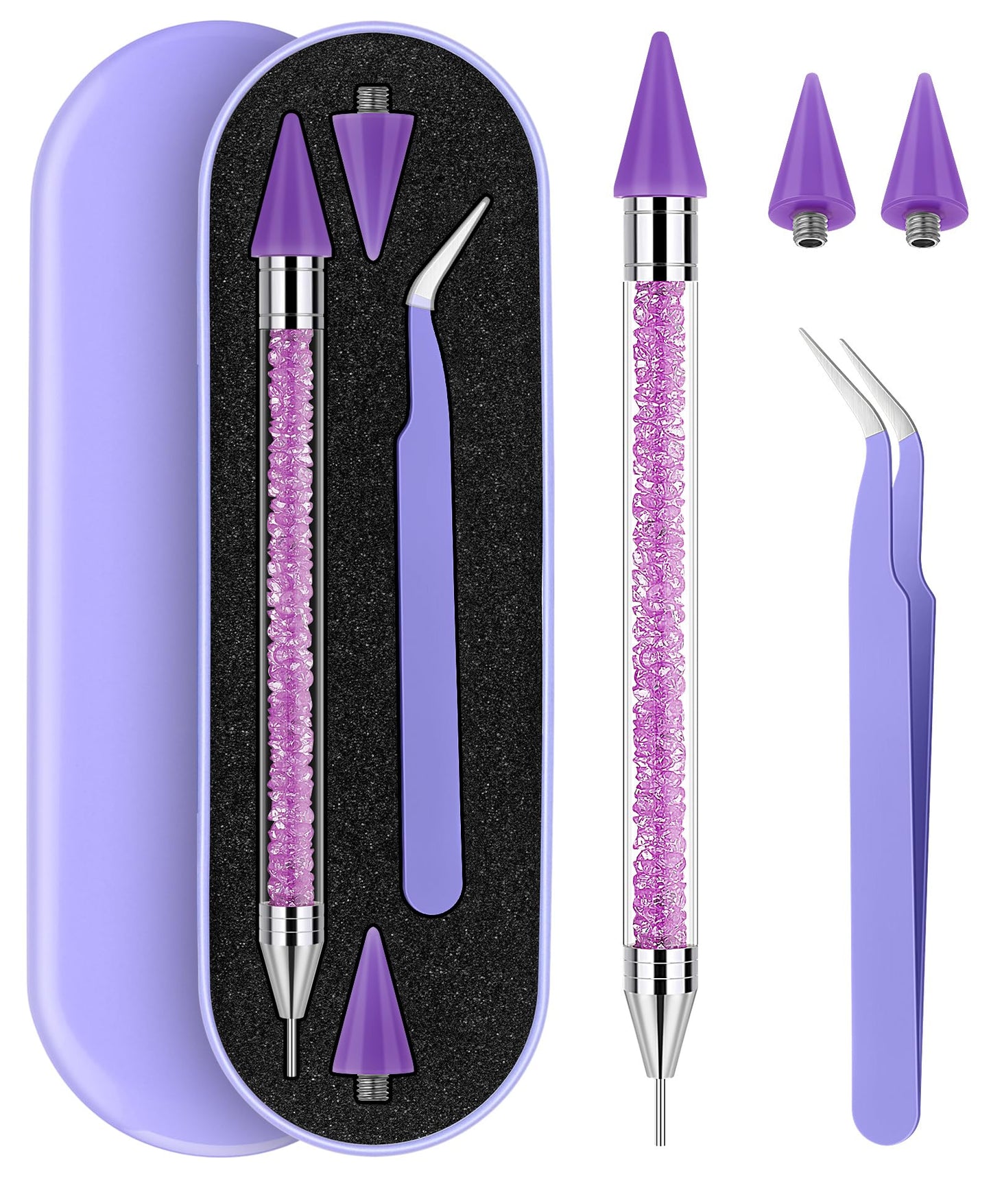 Tatuo Rhinestone Picker Tool Set Wax Pen for Rhinestones Diamond Art Painting Dual Head Dotting Pen with 2 Extra Wax Tips and 1 Nail Art Tweezer for Nail Art DIY Crafts (Purple)