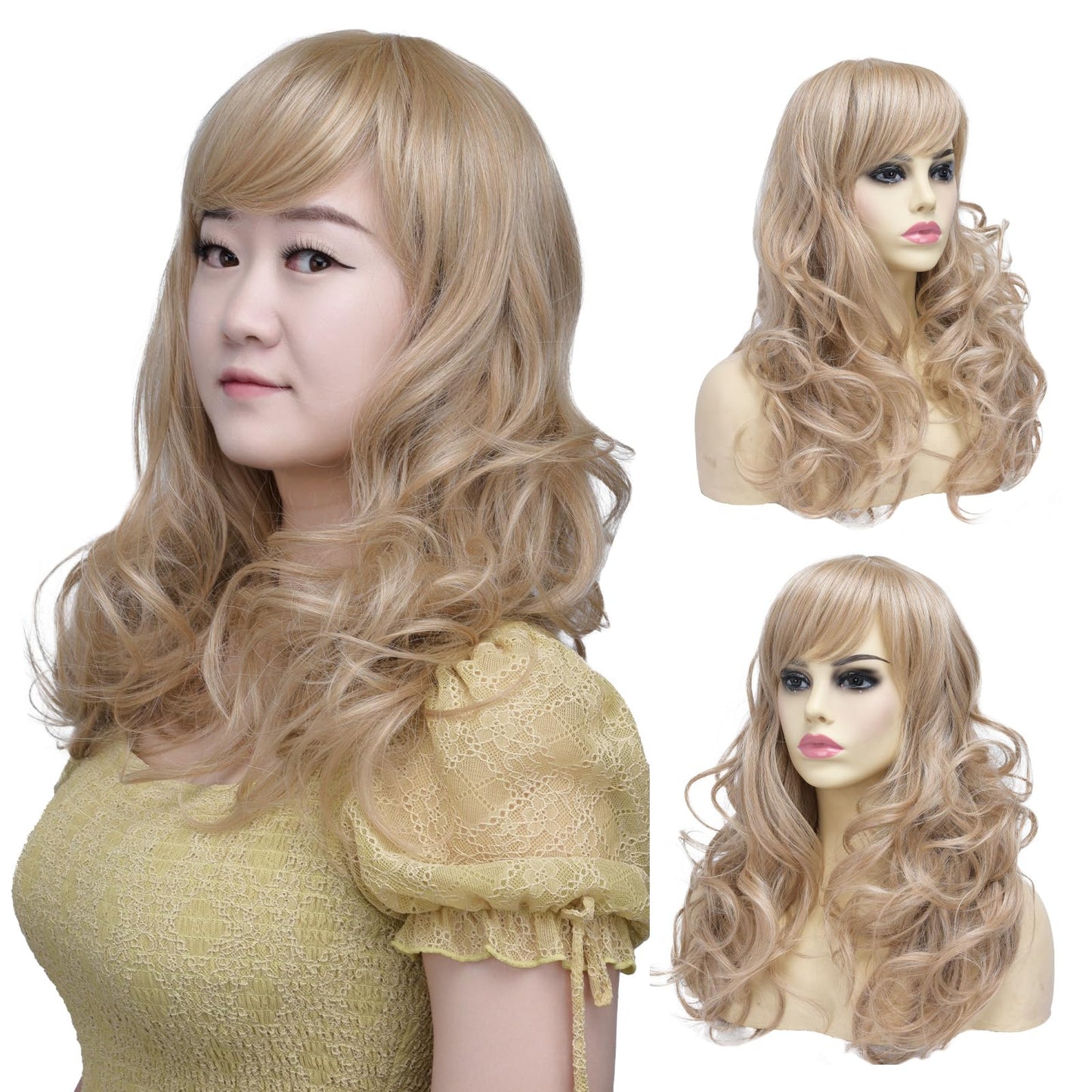 SYXLCYGG Wigs Women Long Grey Wig 28" Curly Silver Synthetic Womens Daily Wigs With Bangs Real Hair Wig White Wavy Part Costumes Wig Girls Ladies Natural(free wig cap)