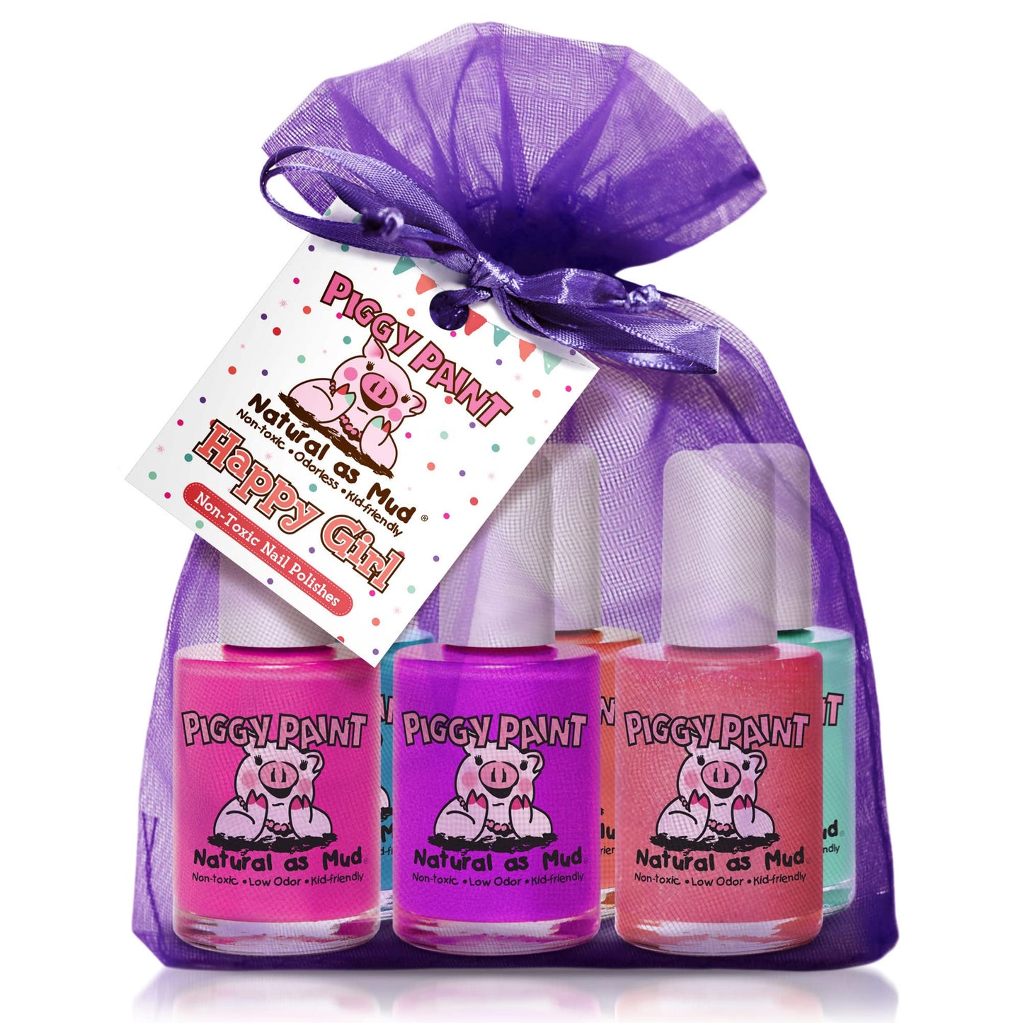 Piggy Paint | 100% Non-Toxic Girls Nail Polish | Safe, Cruelty-free, Vegan, & Low Odor for Kids | Happy Girl (6 Polish Set)