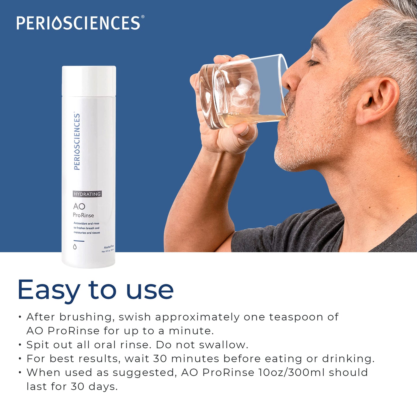 PerioSciences Hydrating Mouthwash Rinse Oral Care Pre Brush - Mint Anti Cavity Dry Mouth Plaque Remover for Healthier Gum Tissue & Teeth Enamel Protection - AO Dentist Recommended Clean - Pack of 2