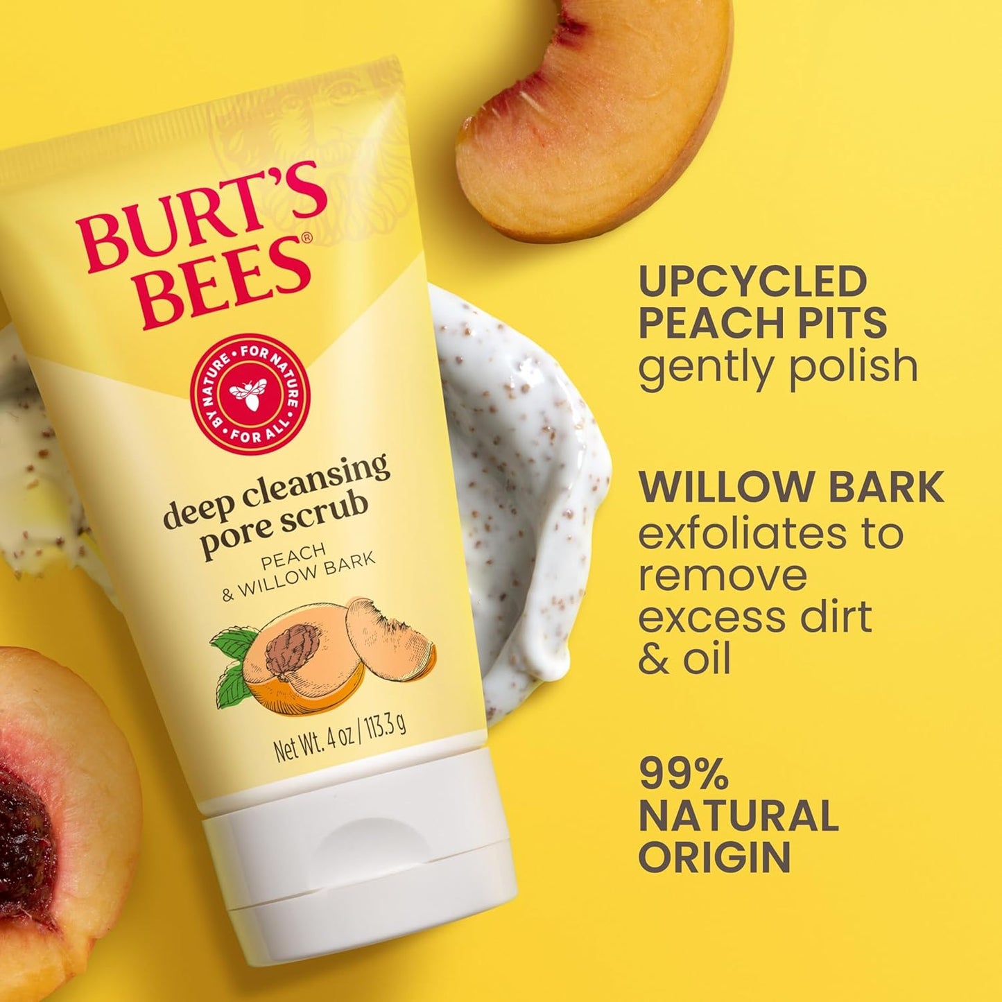 Burt's Bees Deep Cleansing Pore Scrub - Peach & Willow Bark | 4 Oz, Pack of 3