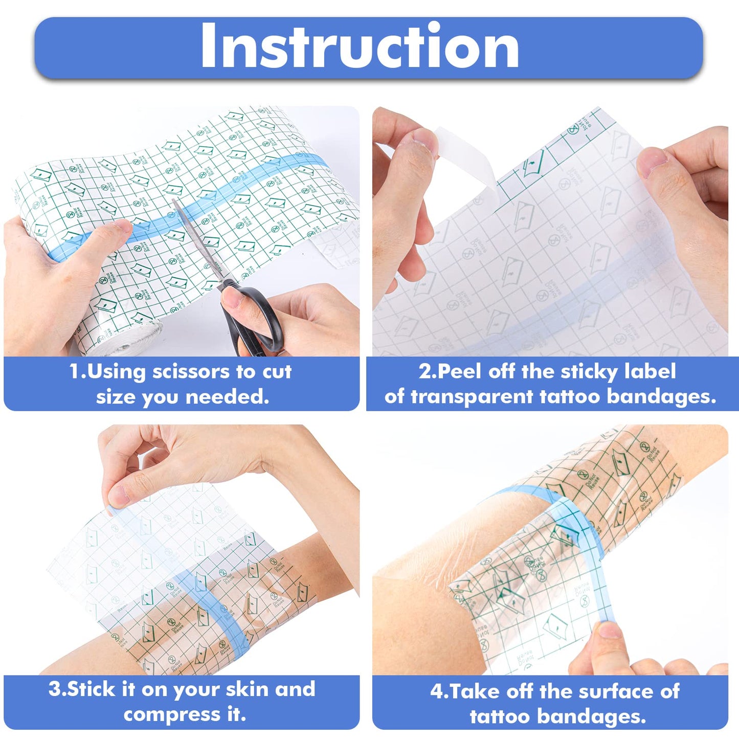 Tattoo Aftercare Waterproof Bandage (9.84 in x 10.9 Yd Roll) Second Skin Wound Healing Protective Skin Adhesive Bandages Transparent Dressing Bandages Tattoo Supplies