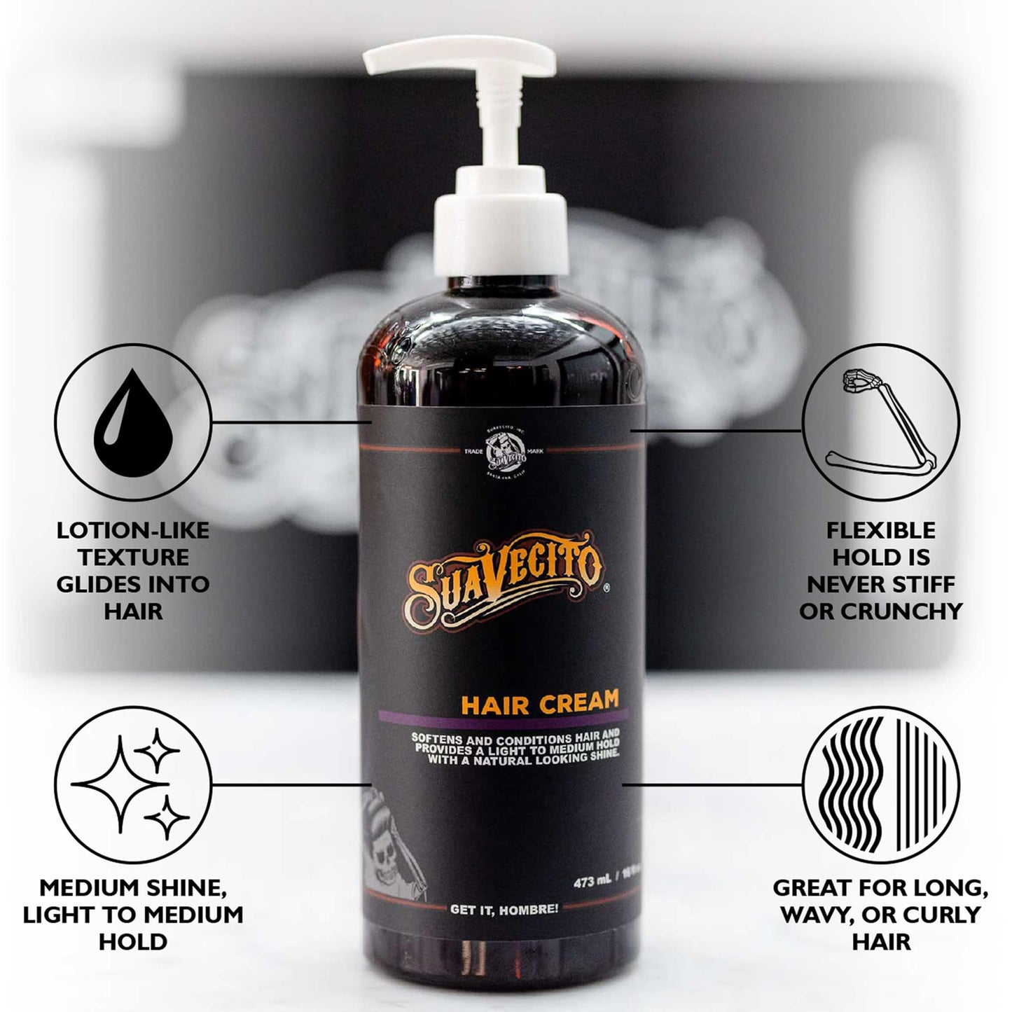 Suavecito Hair Cream Pump Bottle Medium Shine All Day Light Hold (16 oz)