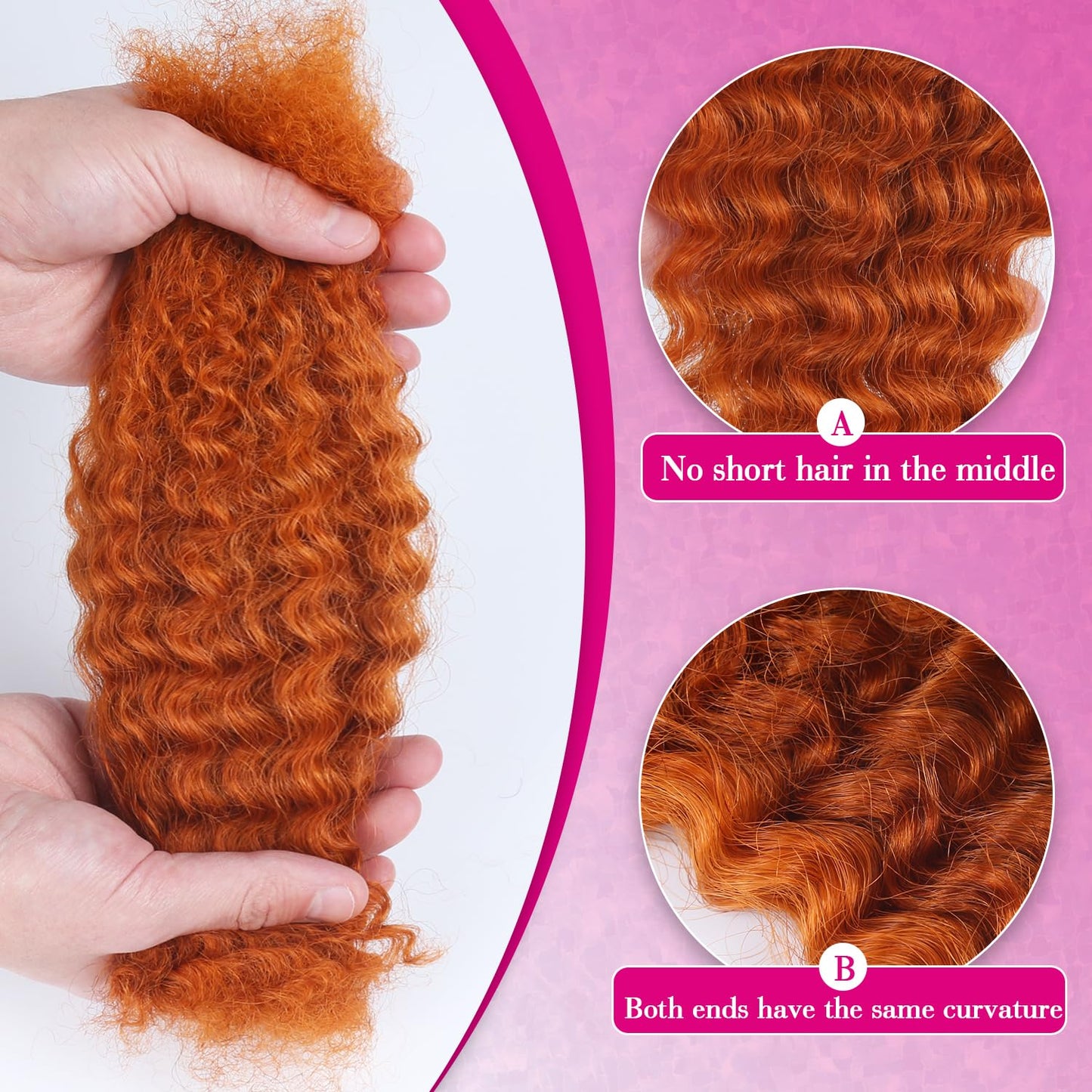 Afro Kinkys Bulk Human Hair For Braiding 18 inch Orange Ginger Afro Kinky Curly 100% Real Human Hair Bulk for Dreadlocks Mini Twist Crochet Braids Hair Extensions 50g