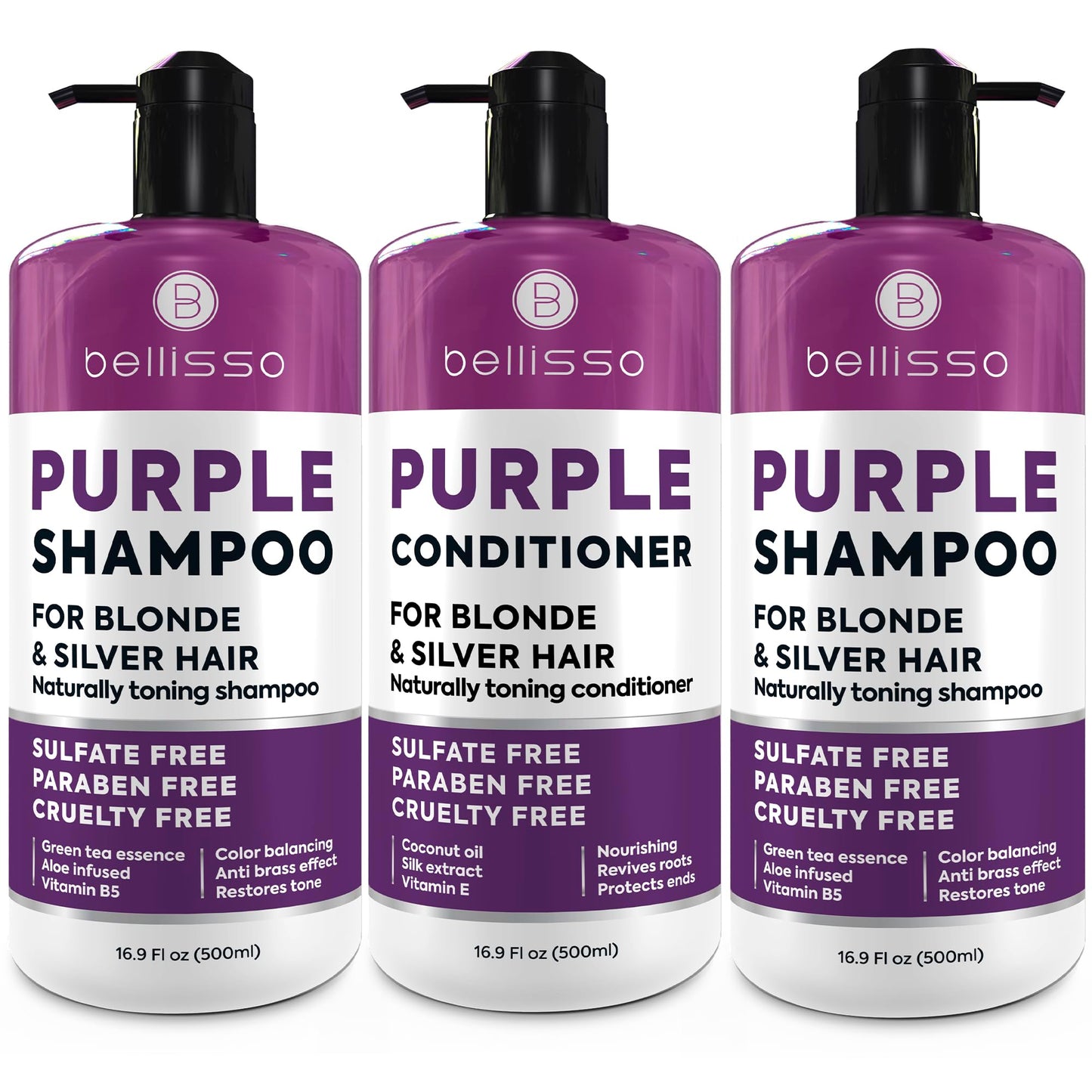 BELLISSO Purple Shampoo and Conditioner Set and Purple Shampoo