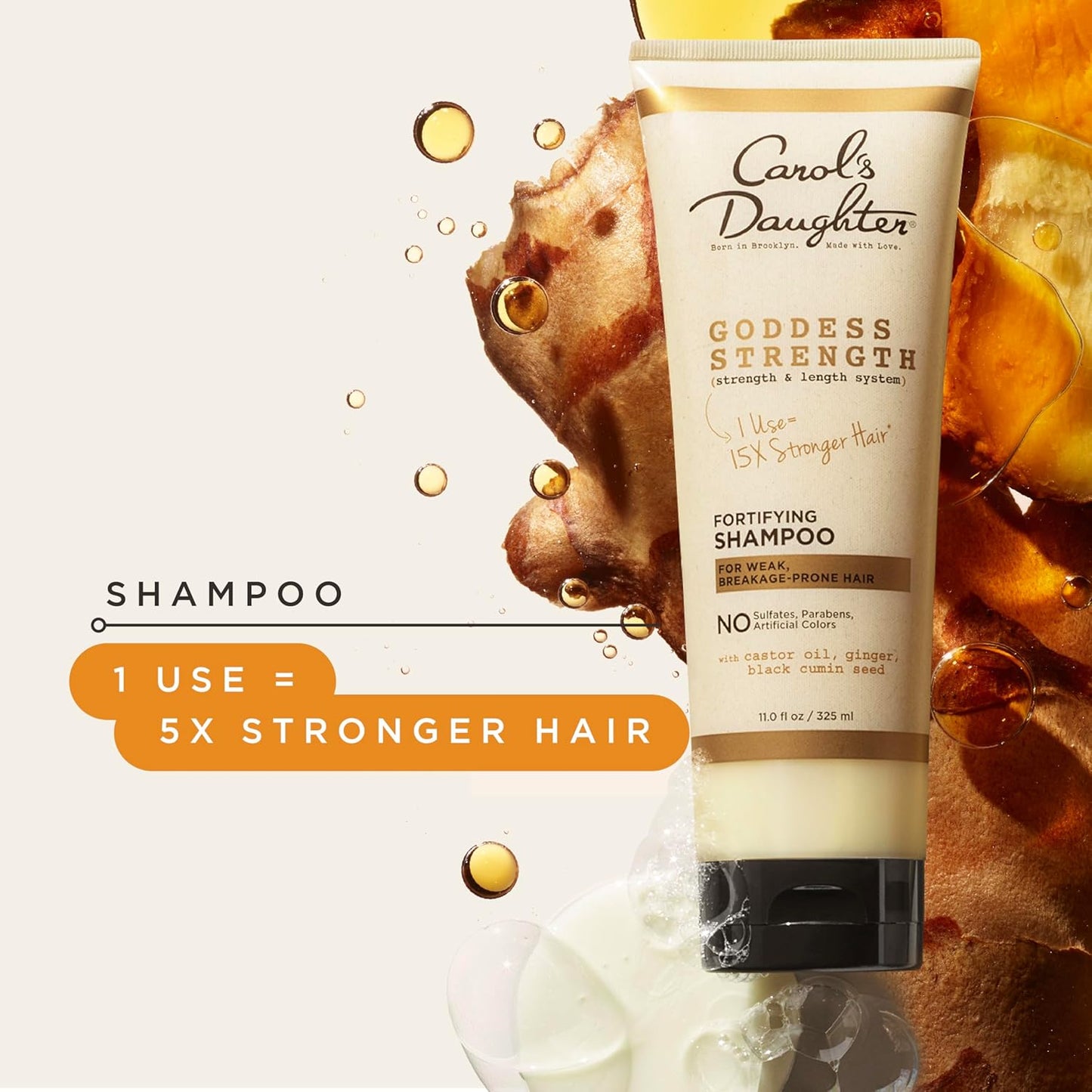 Goddess Strength Fortifying Shampoo - Sulfate-Free Castor Oil Formula for Wavy, Curly & Coily Hair | 11 Fl Oz