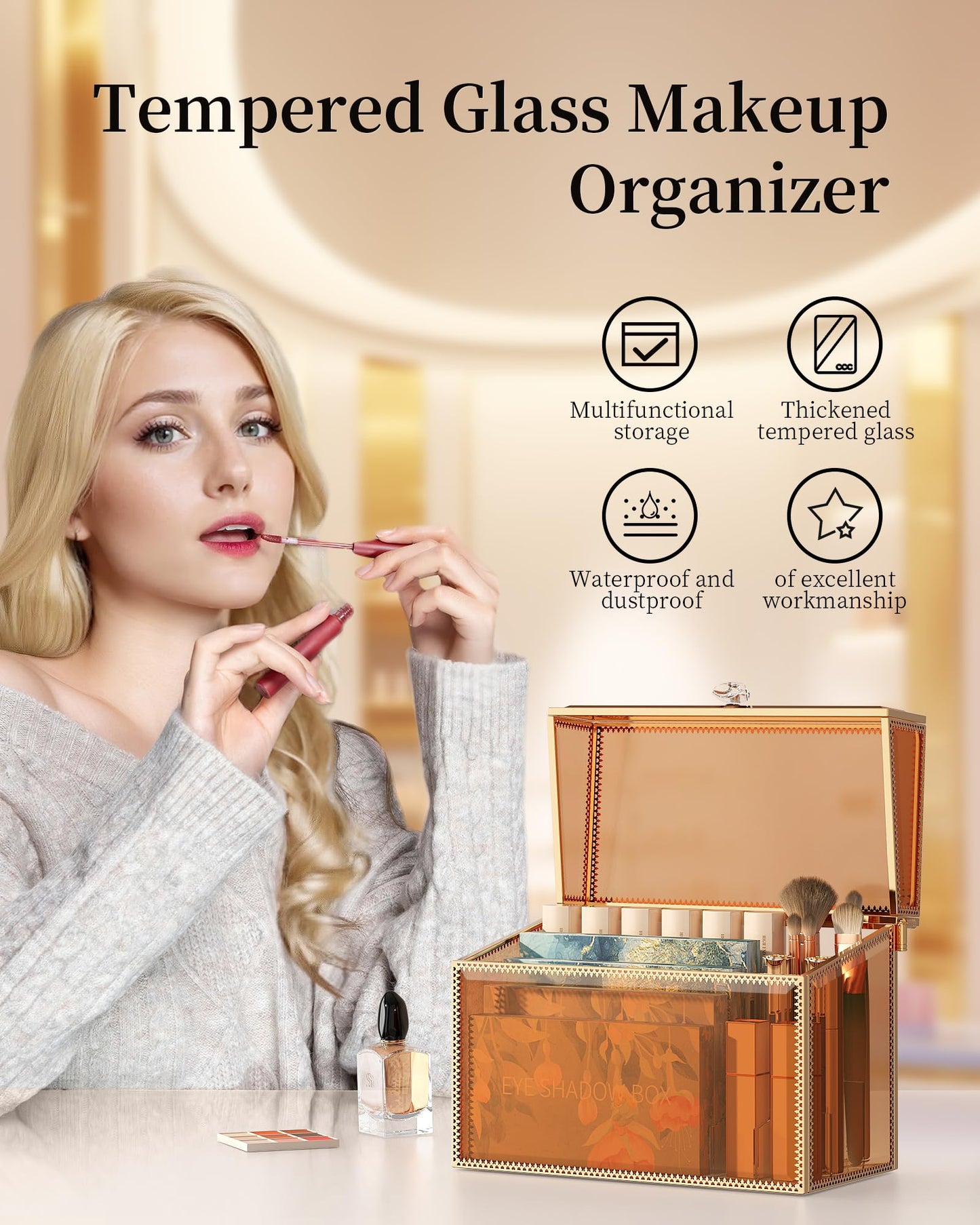 Youdepot Lipstick Organizer Holder - 24 Spaces, Tempered Glass Lip Gloss and Perfume Organizer,Vanity Lipstick Holder and Organizer.