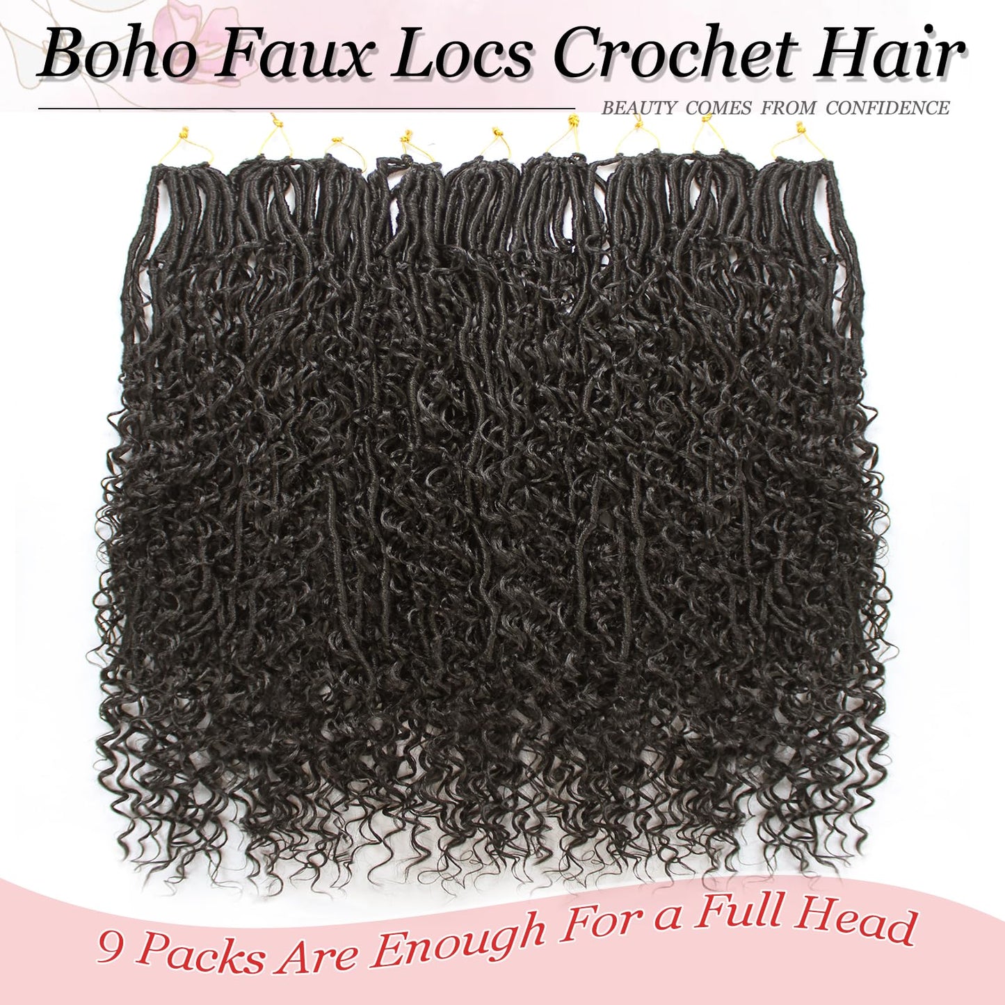 Haftaluv Boho Faux Locs Crochet Hair 9 Packs Long Goddess locs 30 Inch Boho Soft Locs With Curly Ends Pre Looped Bohemian River Loc Crochet Hair For Women (30 inch,#2)