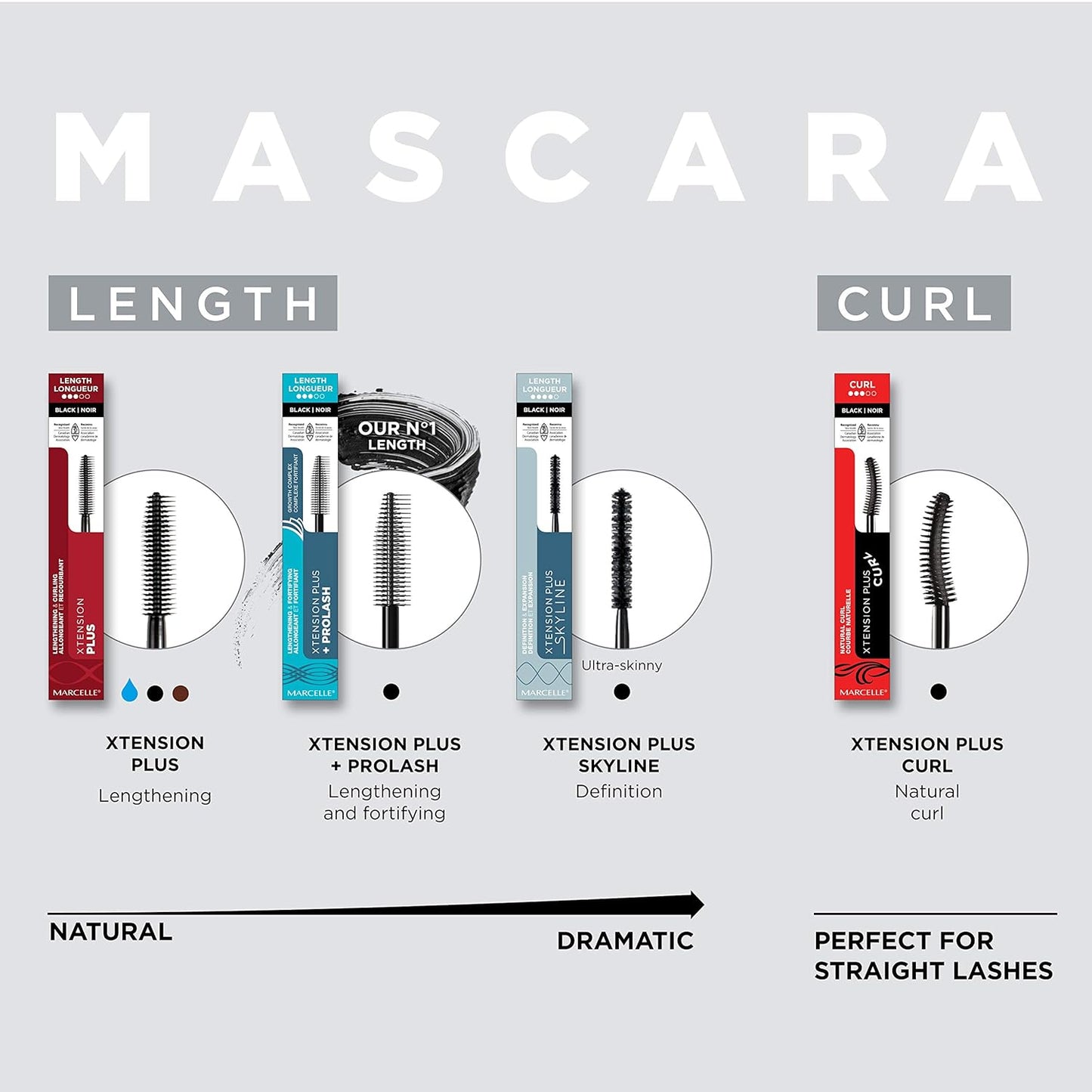 Marcelle Xtension Plus Pro Lash Growth Complex Mascara - Black, 1 Tube for Longer, Fuller Lashes